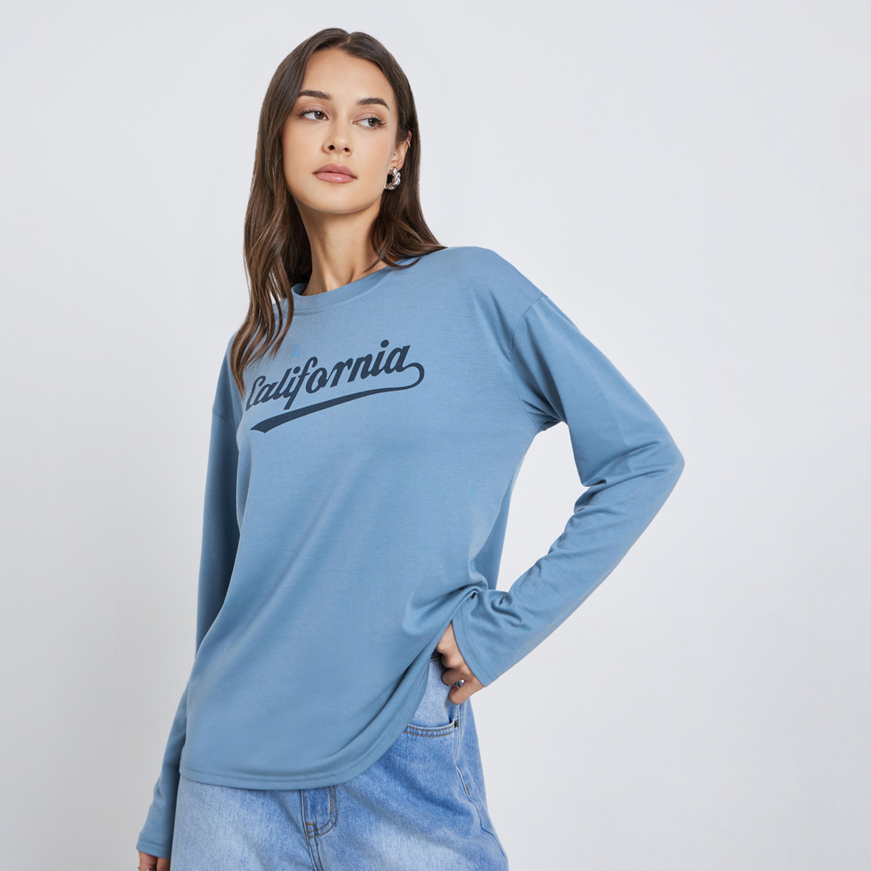 Styli Oversized Slogan Print Long Sleeve T-Shirt-women-clothing-tshirts-image-1