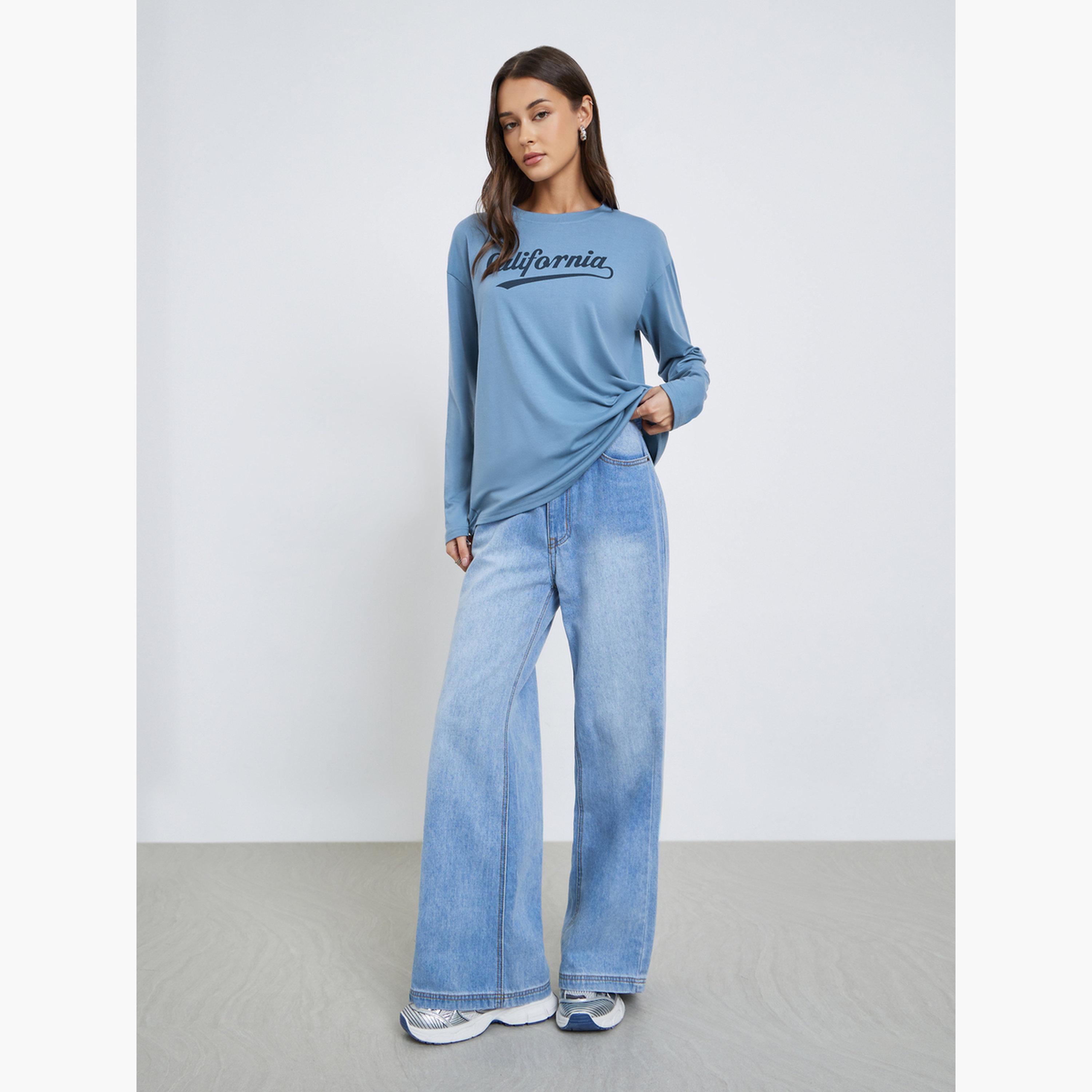 Styli Oversized Slogan Print Long Sleeve T-Shirt-women-clothing-tshirts-image-2
