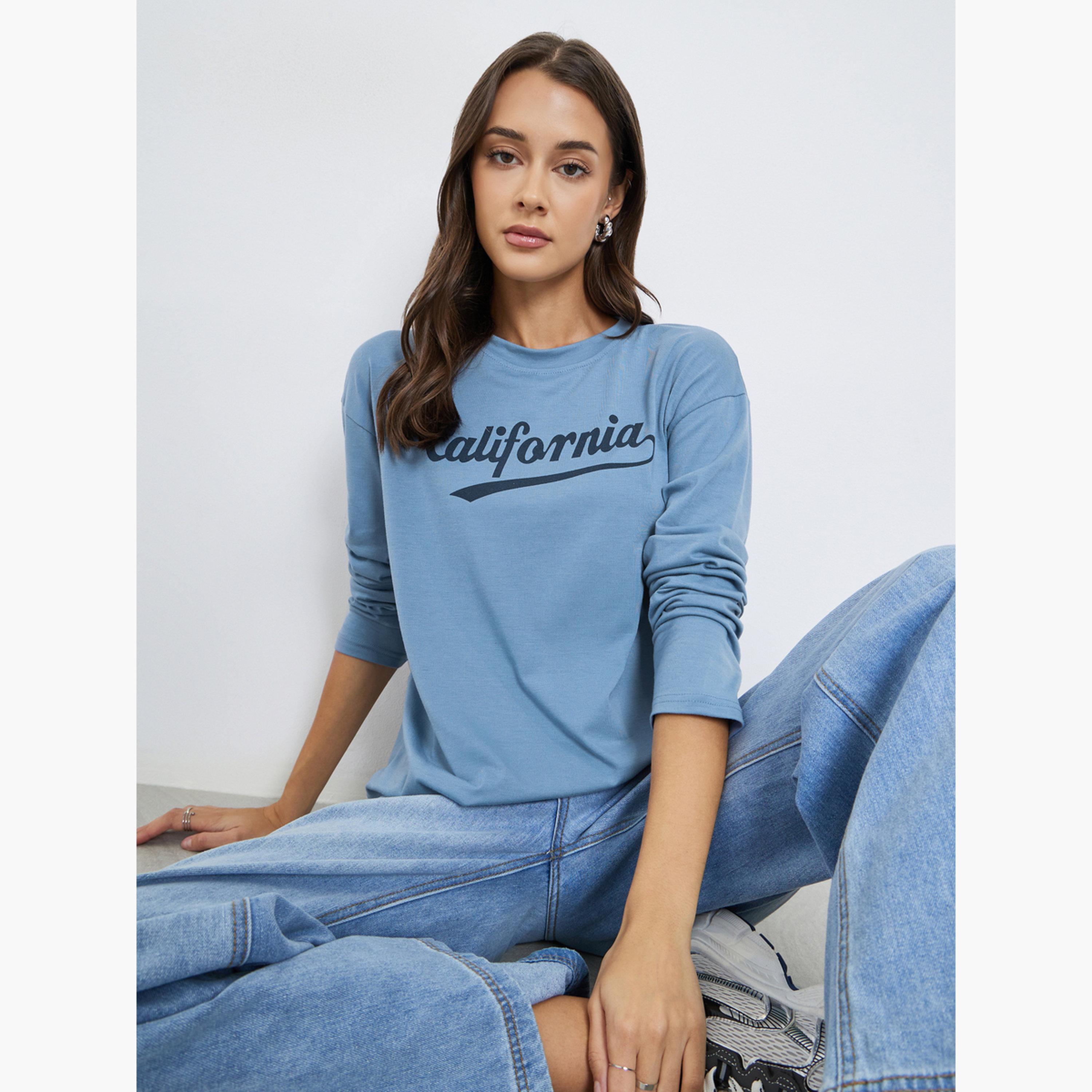 Styli Oversized Slogan Print Long Sleeve T-Shirt-women-clothing-tshirts-image-3