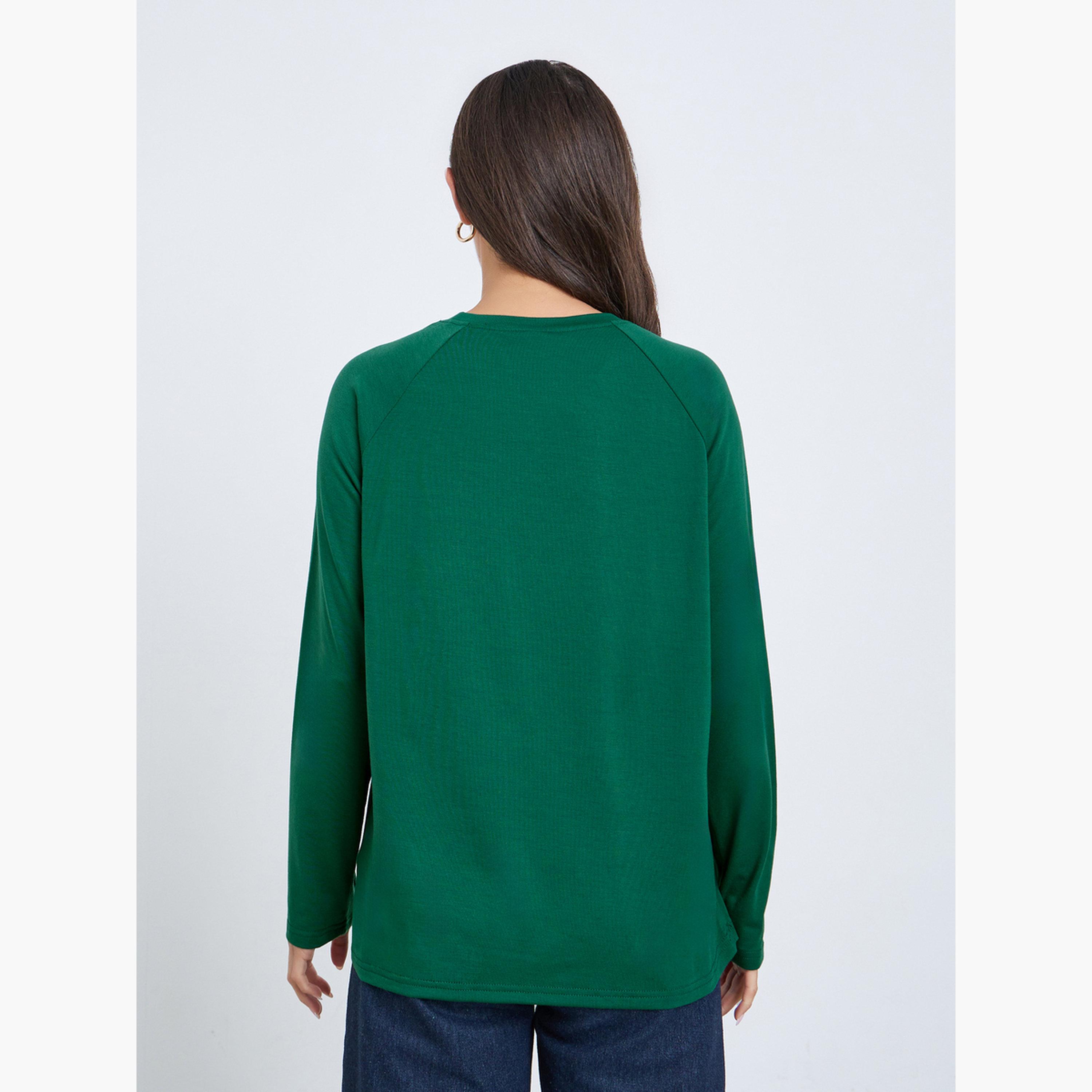 Styli Women Dark Green Slogan Raglan Sleeve T-Shirt-women-clothing-tshirts-image-4