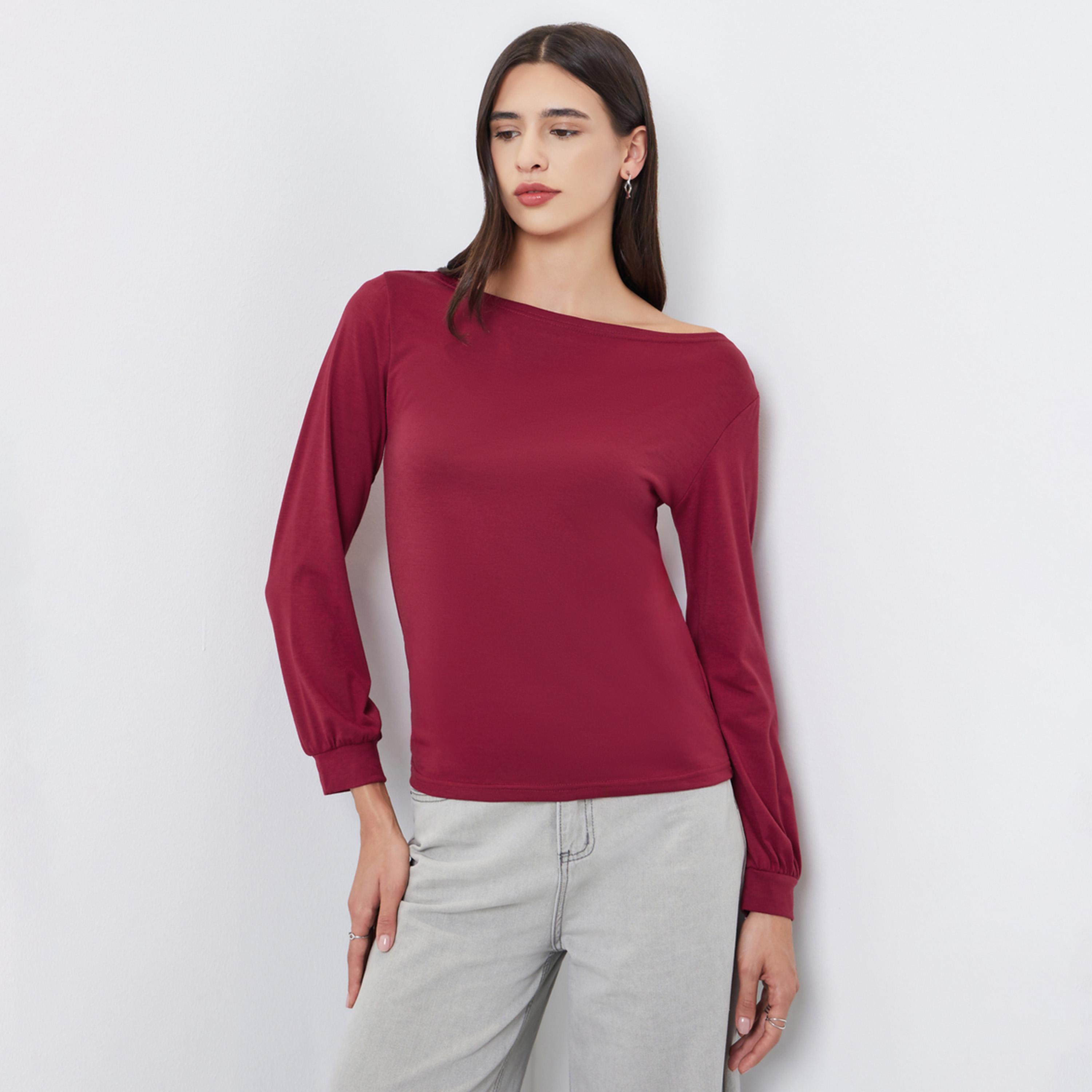 Styli Burgundy Graphic Print Regular Fit T-Shirt-women-clothing-tshirts-image-1