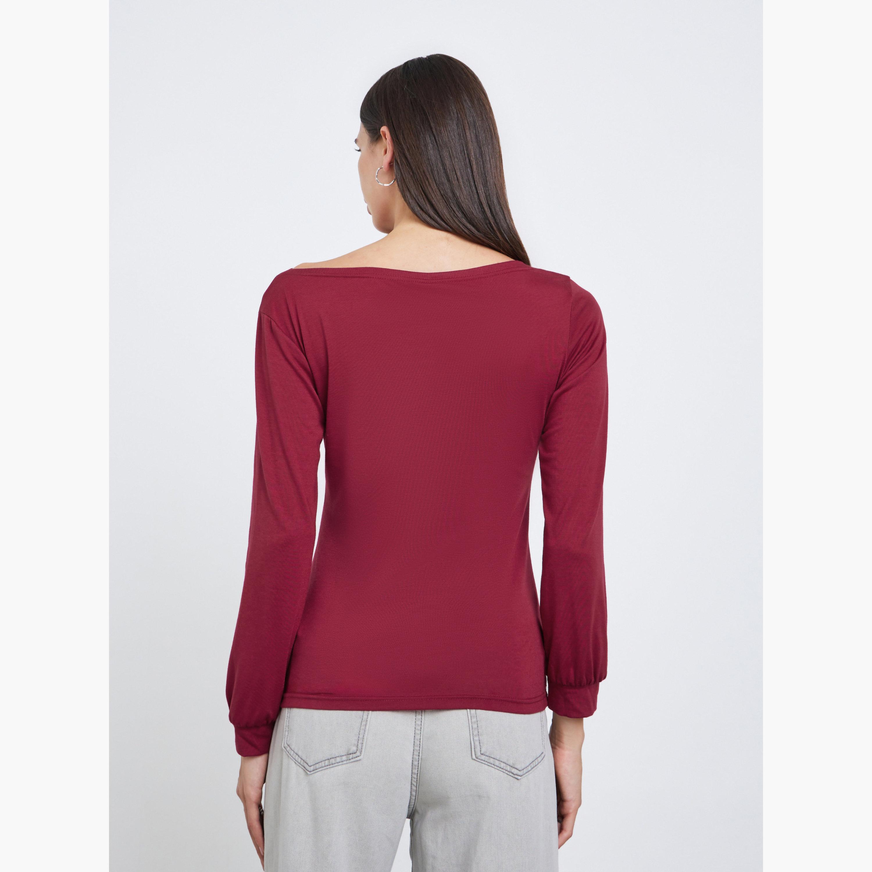 Styli Burgundy Graphic Print Regular Fit T-Shirt-women-clothing-tshirts-image-4