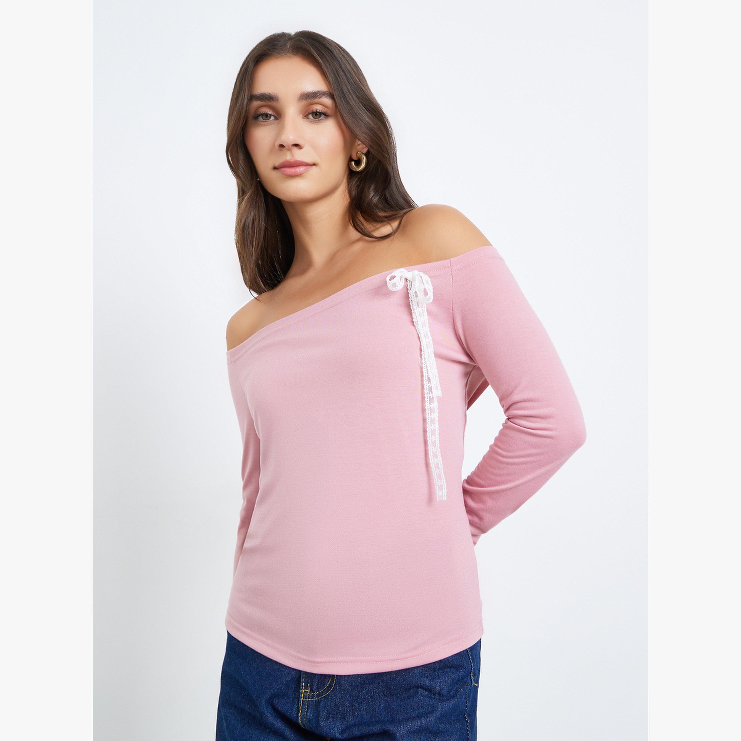 Styli Women Pink Off-Shoulder Knit Top-women-clothing-shirtsandblouses-blouses-image-1