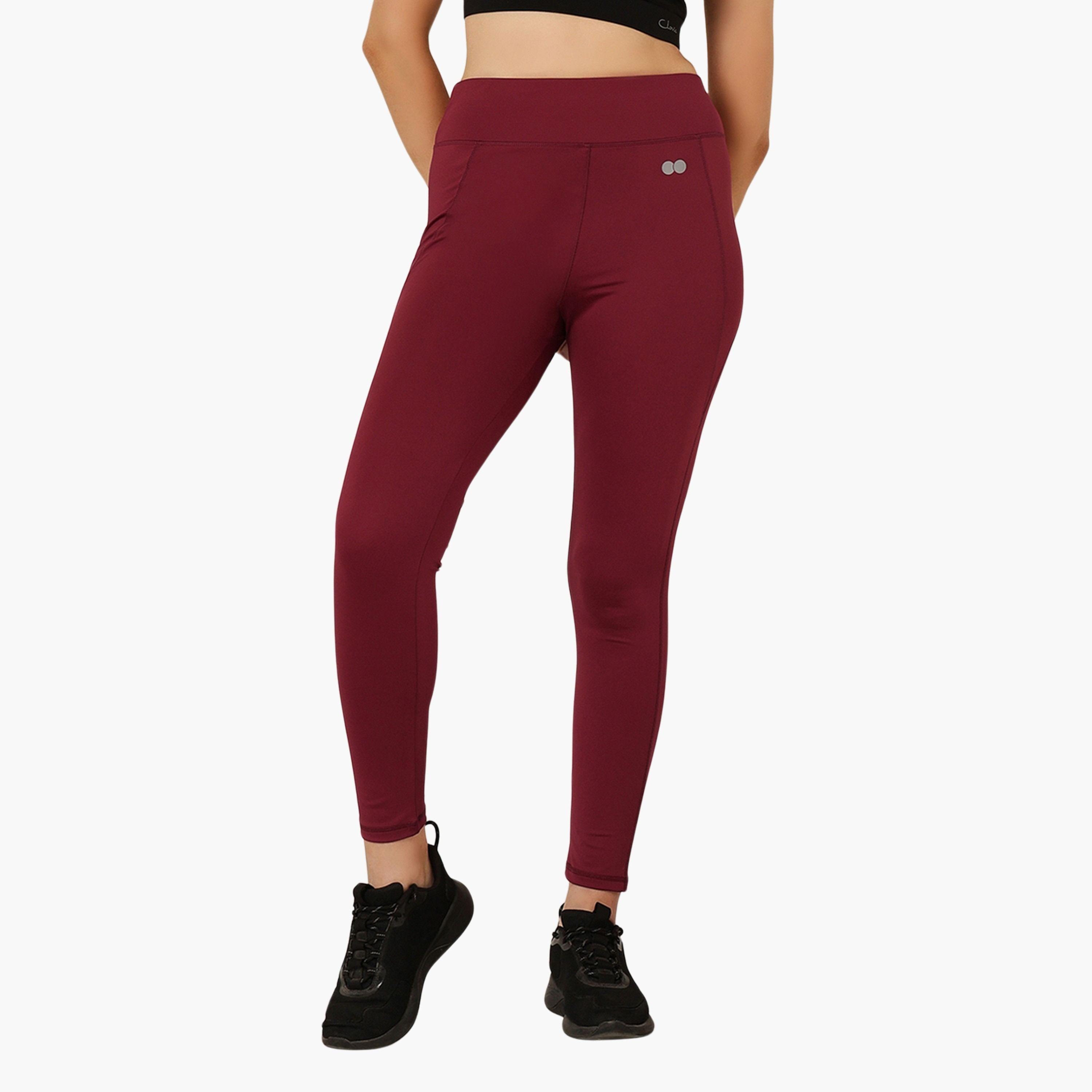 Clovia Women Maroon Active Tights with Side Pocket-women-clothing-bottoms-leggings-image-1