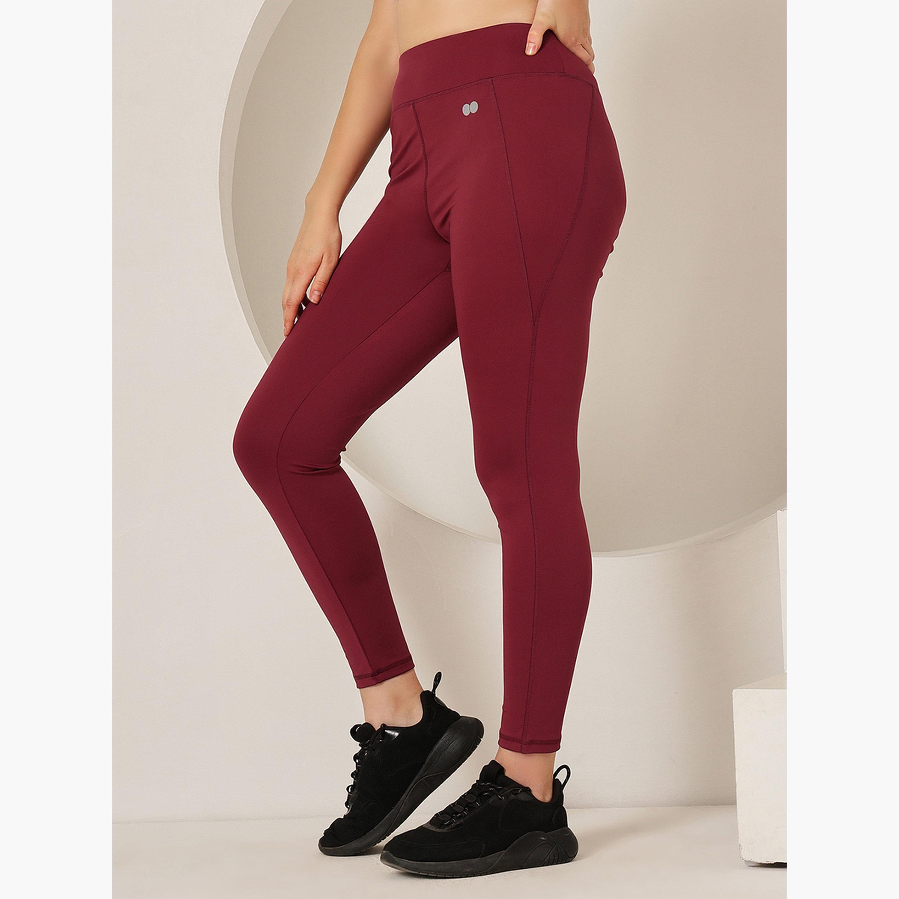 Clovia Women Maroon Active Tights with Side Pocket-women-clothing-bottoms-leggings-image-4