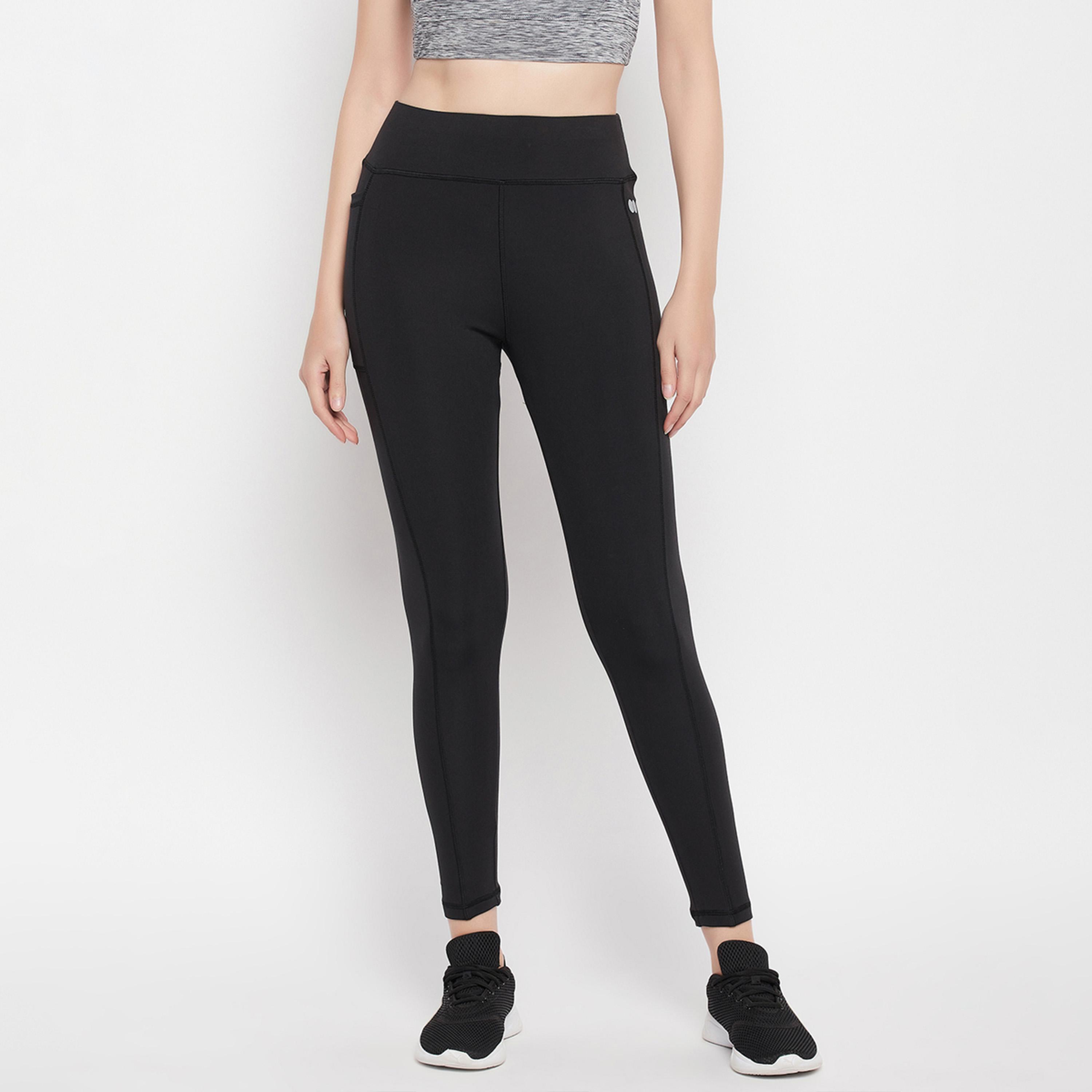 Clovia Women Black Active Tights with Side Pocket-women-clothing-bottoms-leggings-image-1