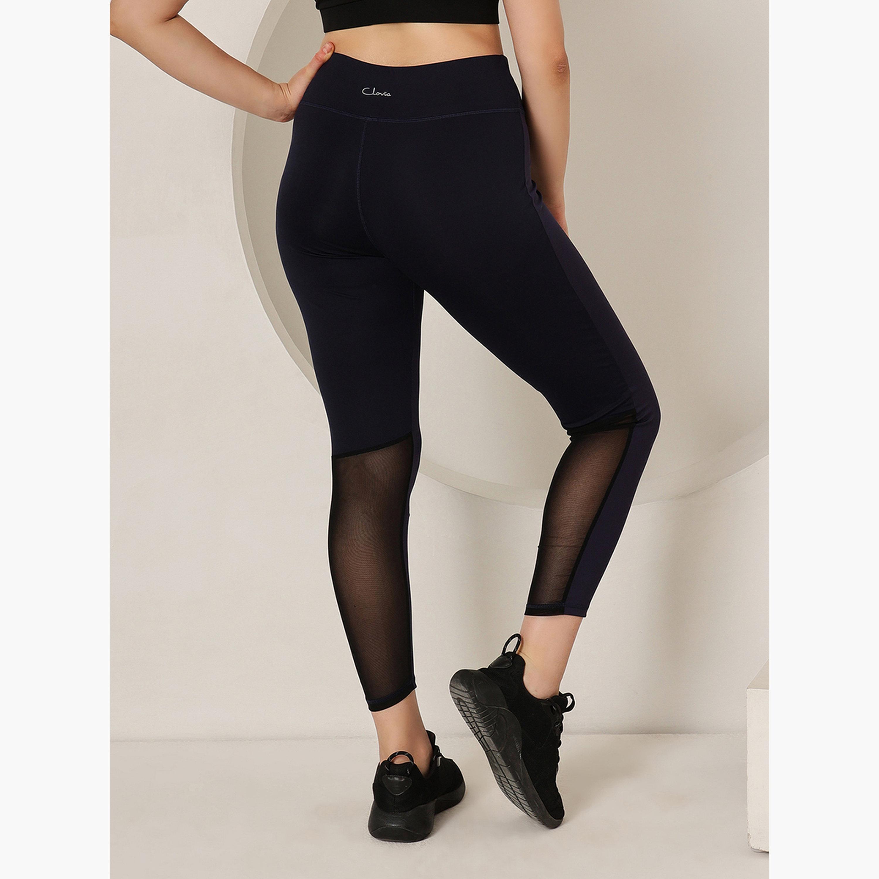 Clovia Women Navy Mesh Insert Active Tights-women-clothing-bottoms-leggings-image-2