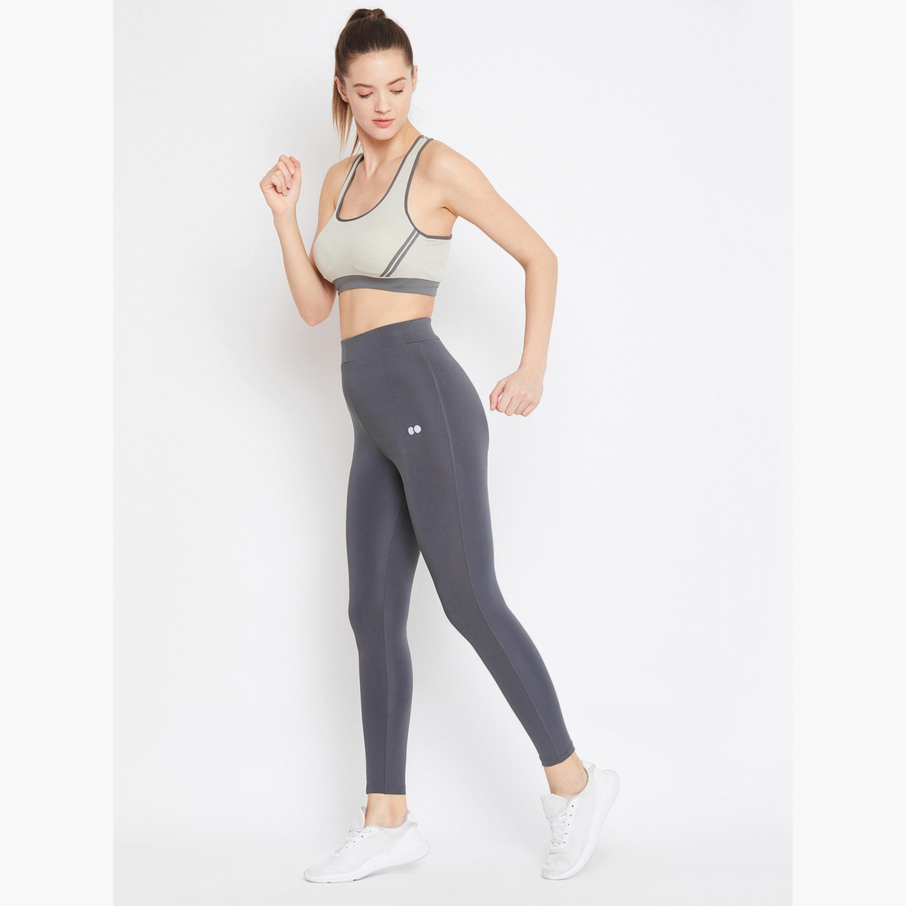 Clovia Grey Logo Detail Active Leggings-women-clothing-leggings-image-2