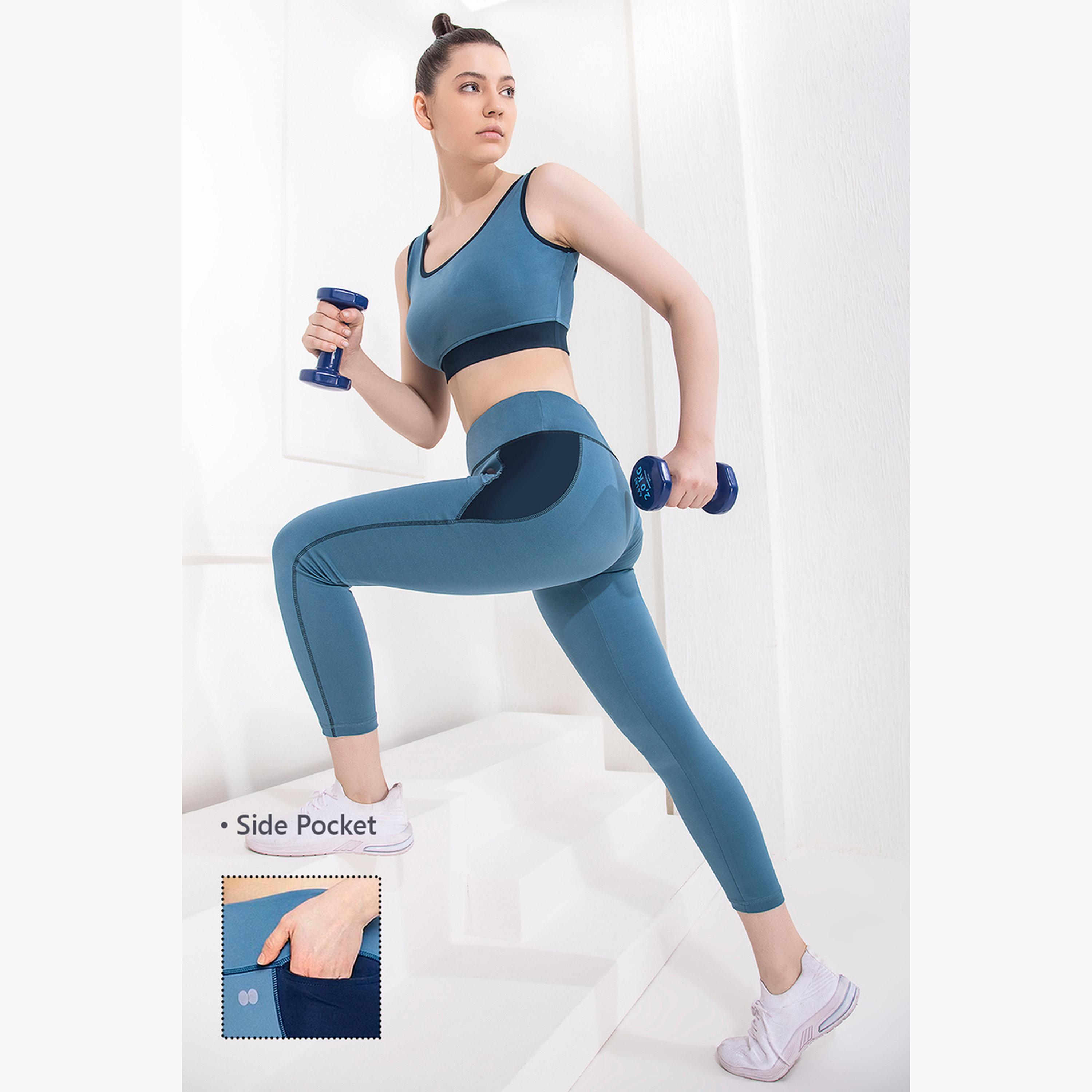 Clovia Women Baby Blue Mid-Rise Ankle-Length Active Tights-women-clothing-sportswearandactivewear-bottoms-leggings-image-2