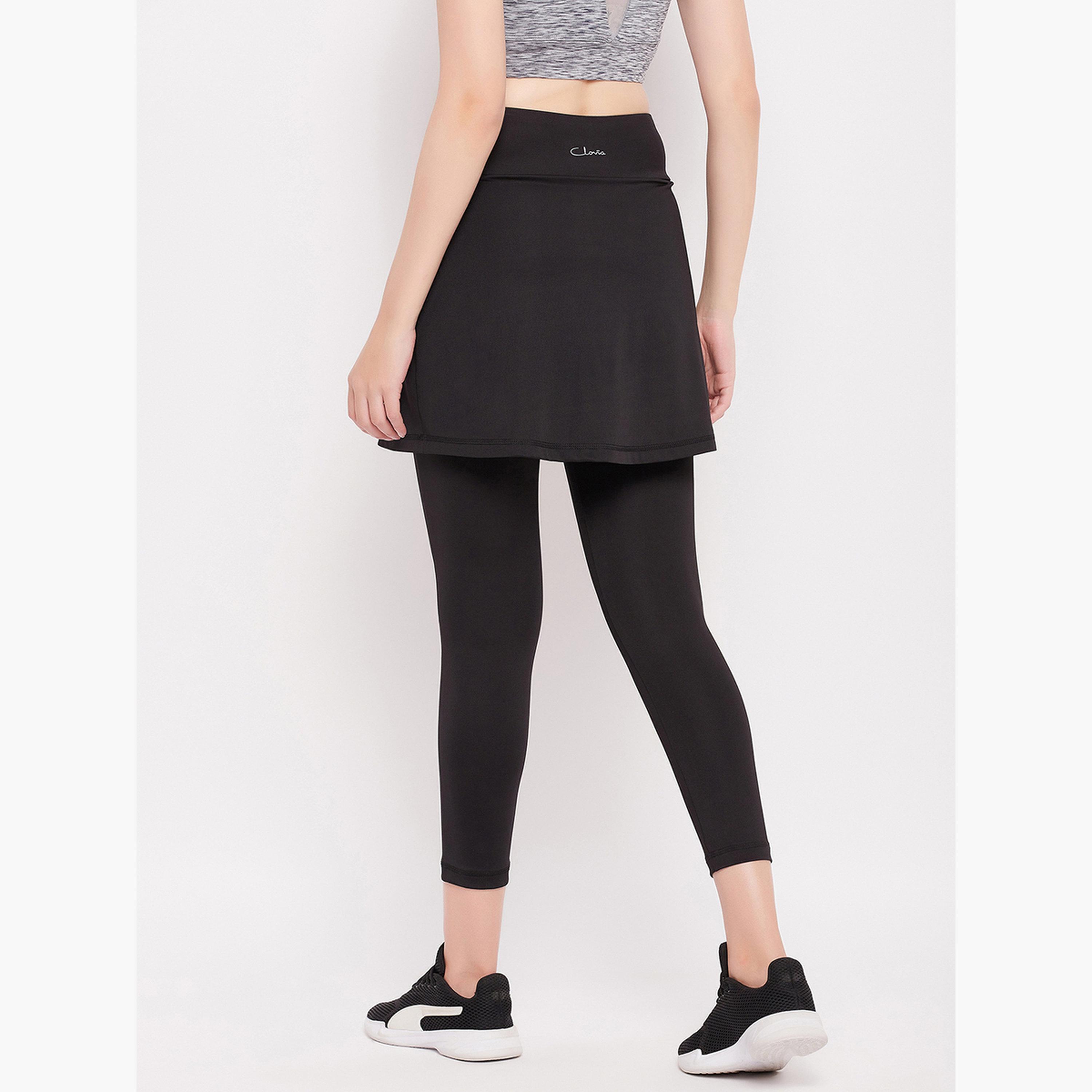 Clovia Black Snug Fit Active Skirt with Attached Tights-women-clothing-bottoms-leggings-image-6