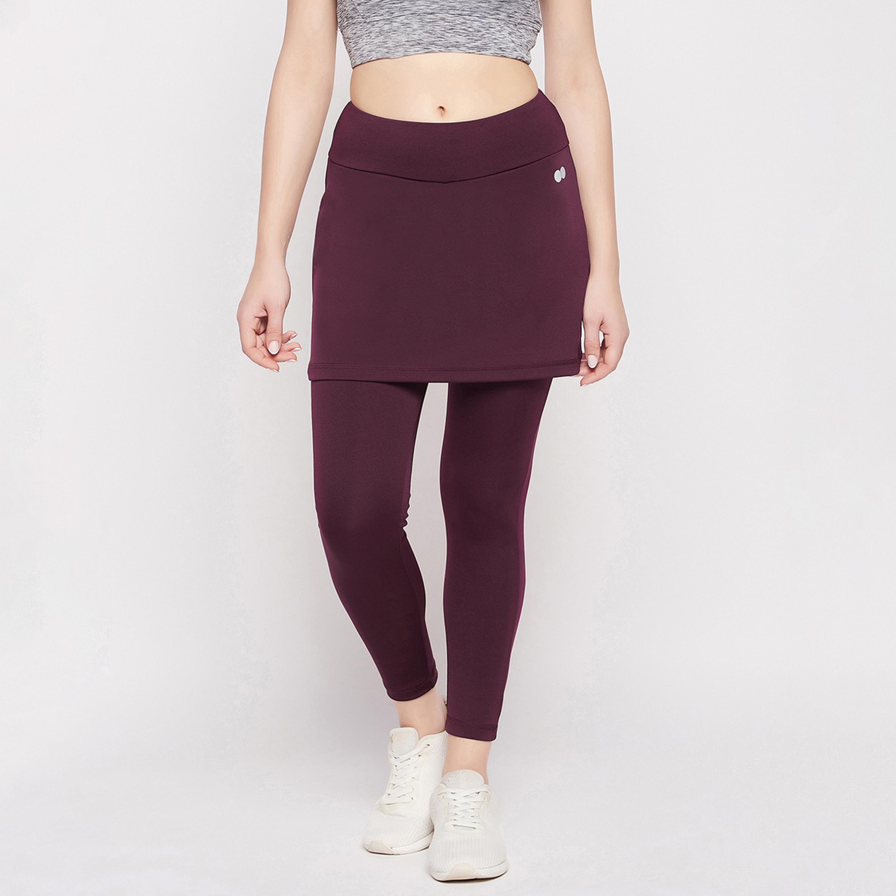 كلوفيا - تنورة رياضية ضيقة بلون البرغندي مع فيزون (ليقنز) طويل متصل-women-clothing-bottoms-leggings-image-1