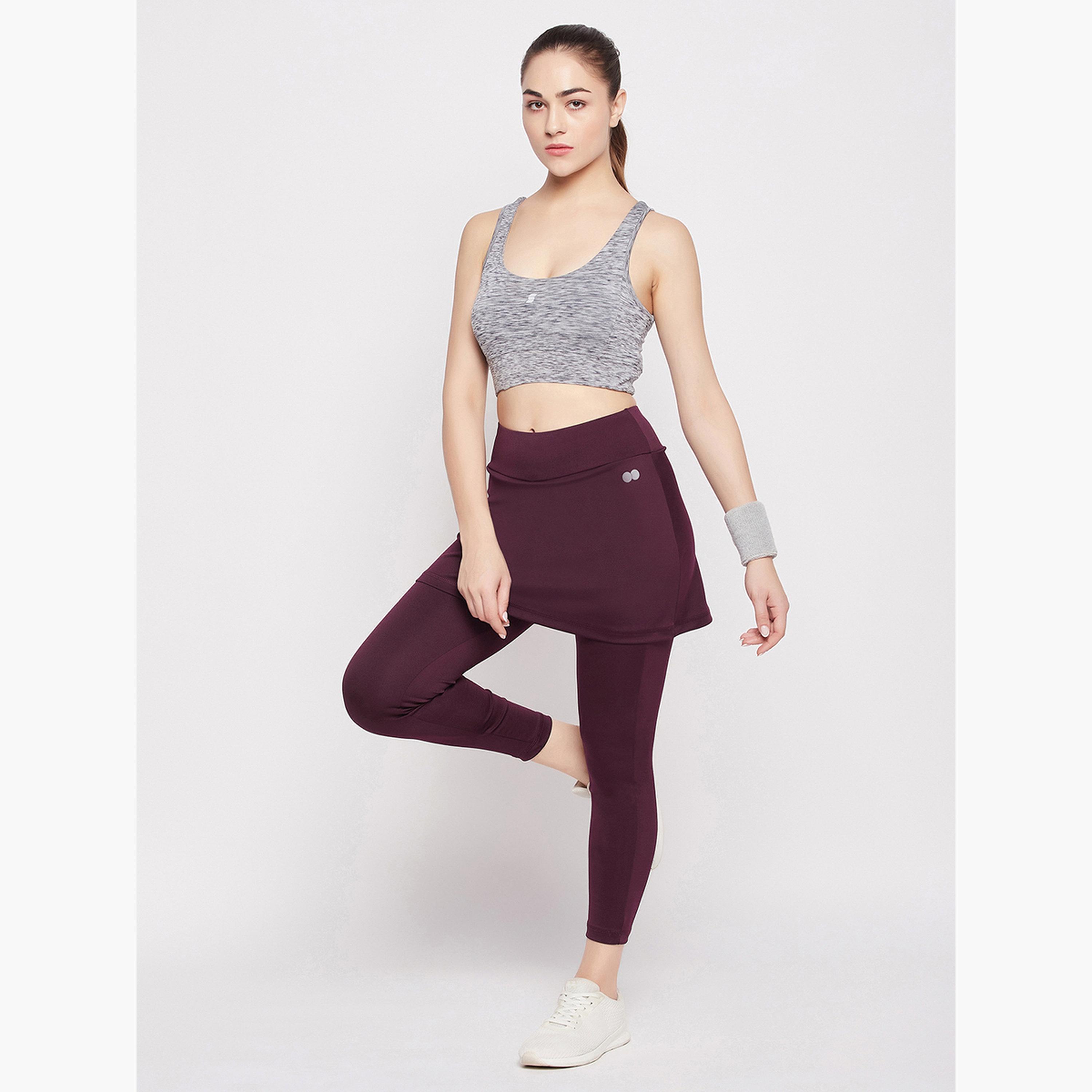 كلوفيا - تنورة رياضية ضيقة بلون البرغندي مع فيزون (ليقنز) طويل متصل-women-clothing-bottoms-leggings-image-2