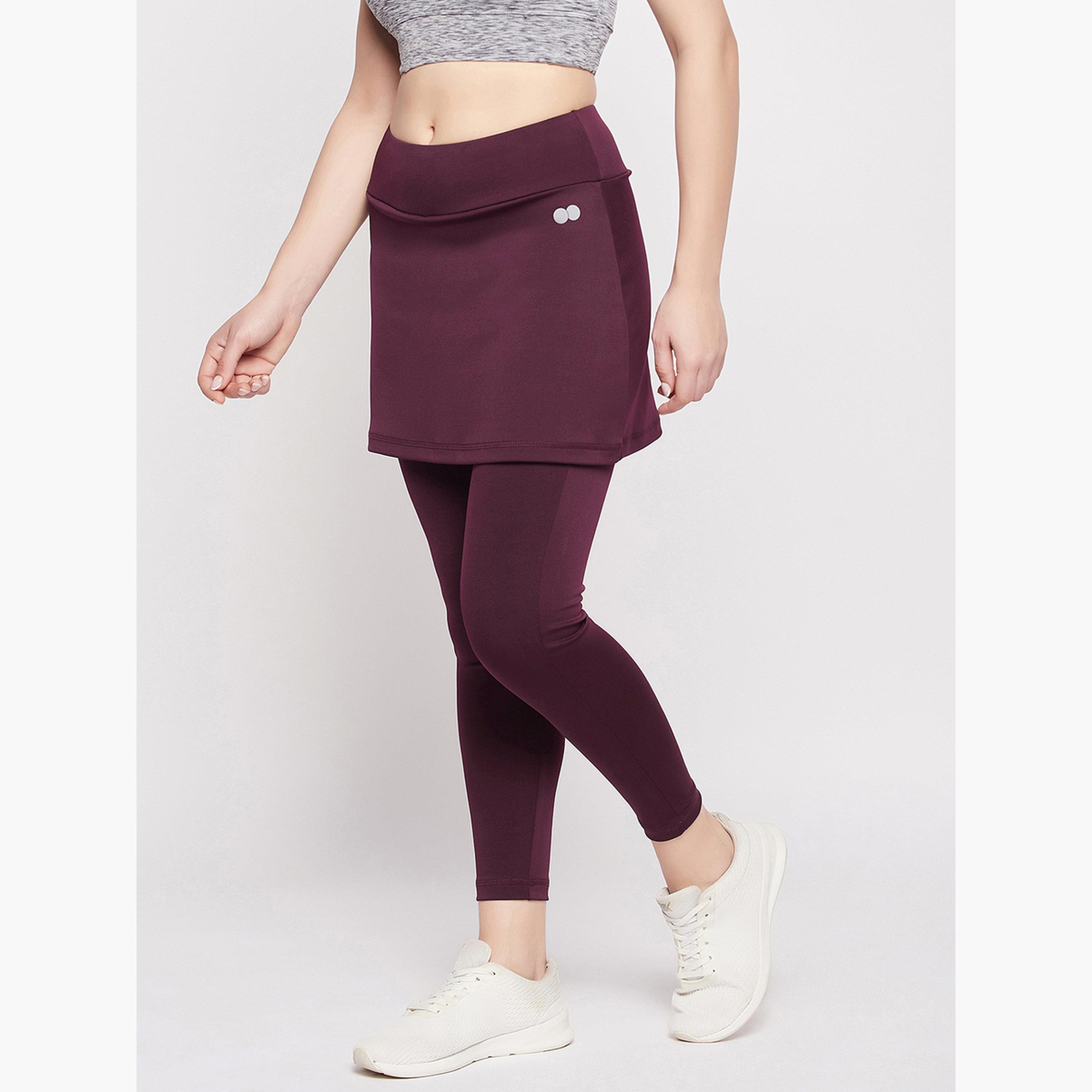 Clovia Maroon Snug Fit Active Skirt with Attached Tights-women-clothing-bottoms-leggings-image-3