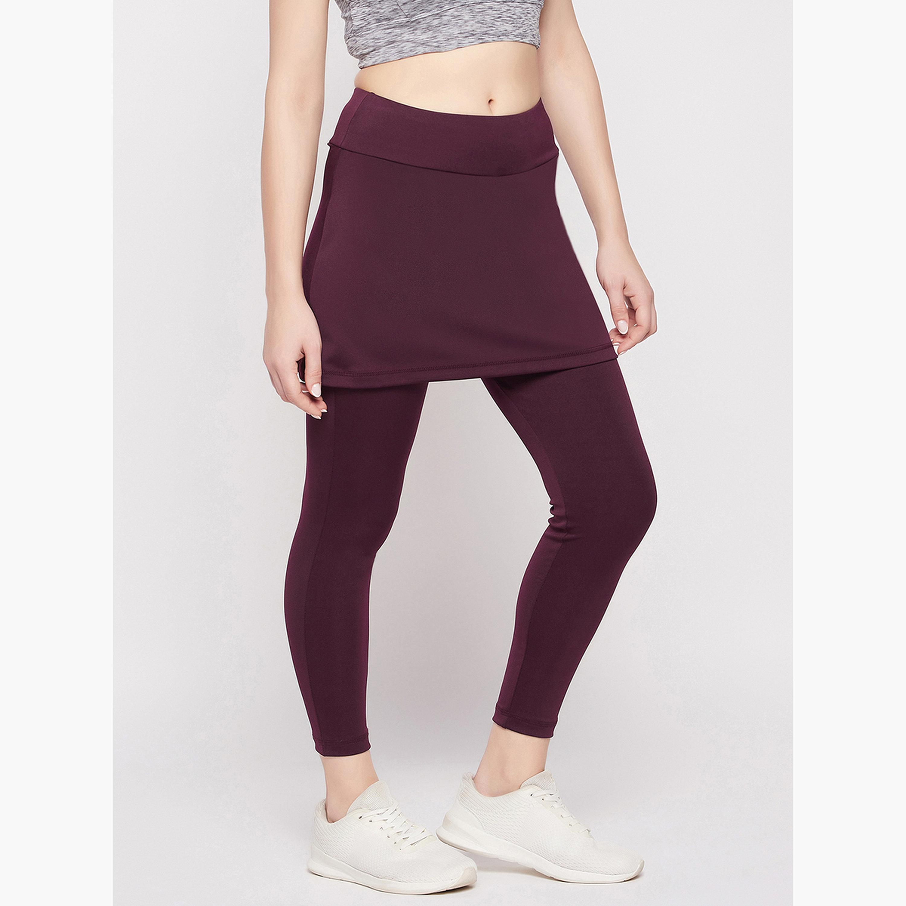 كلوفيا - تنورة رياضية ضيقة بلون البرغندي مع فيزون (ليقنز) طويل متصل-women-clothing-bottoms-leggings-image-4
