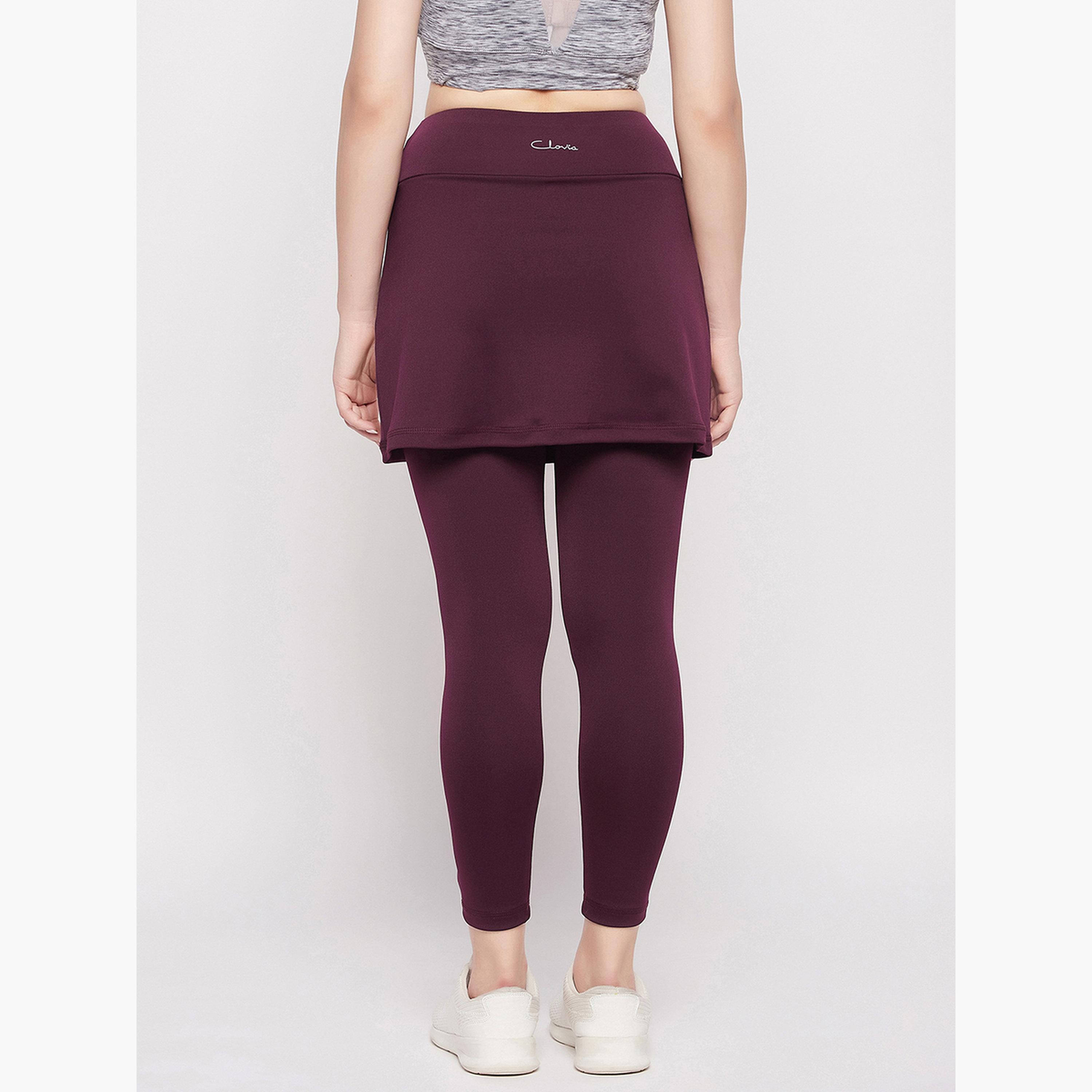 Clovia Maroon Snug Fit Active Skirt with Attached Tights-women-clothing-bottoms-leggings-image-5