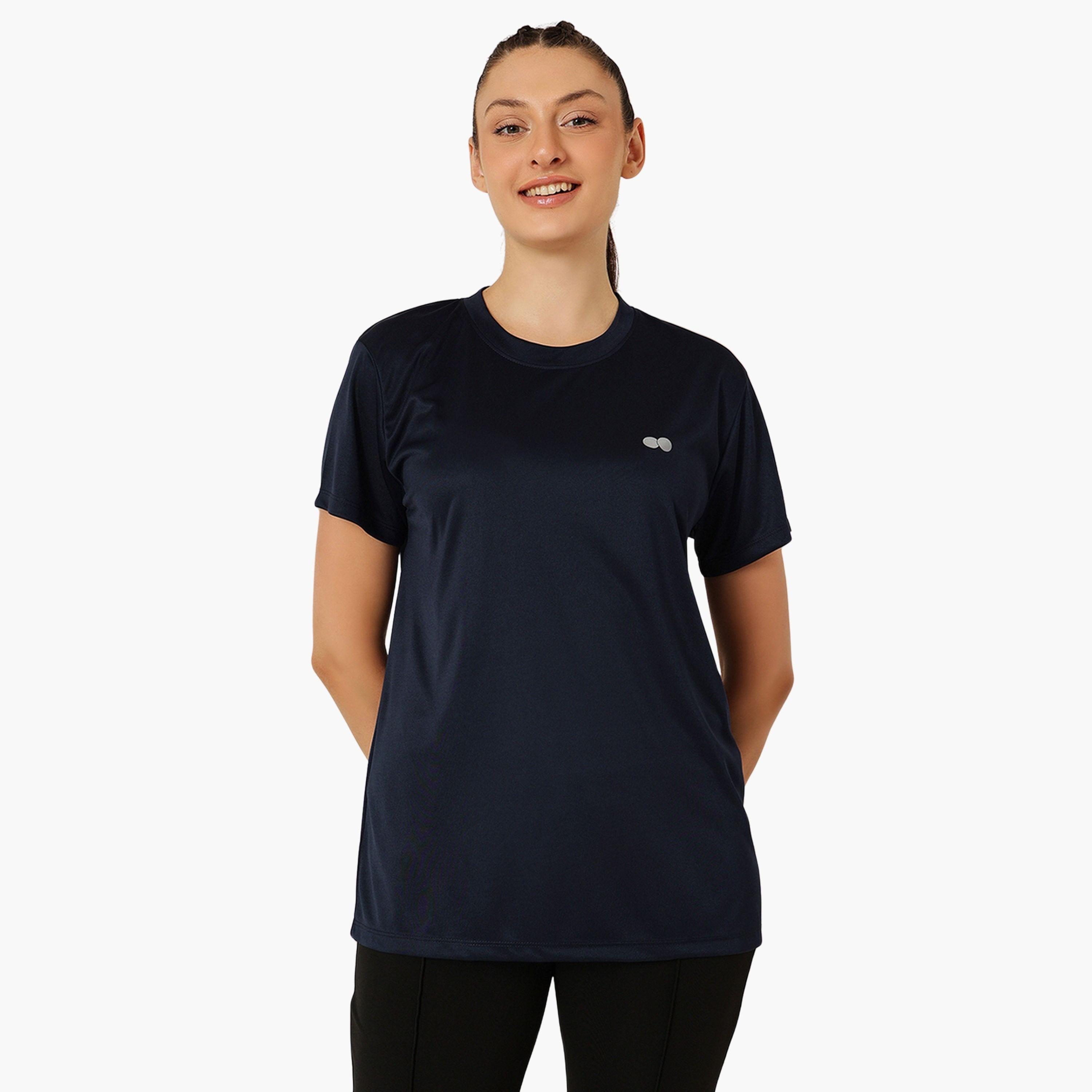 Clovia Women Navy Blue Comfort Fit Active T-Shirt-sports-women-clothing-tshirtsandvests-image-1