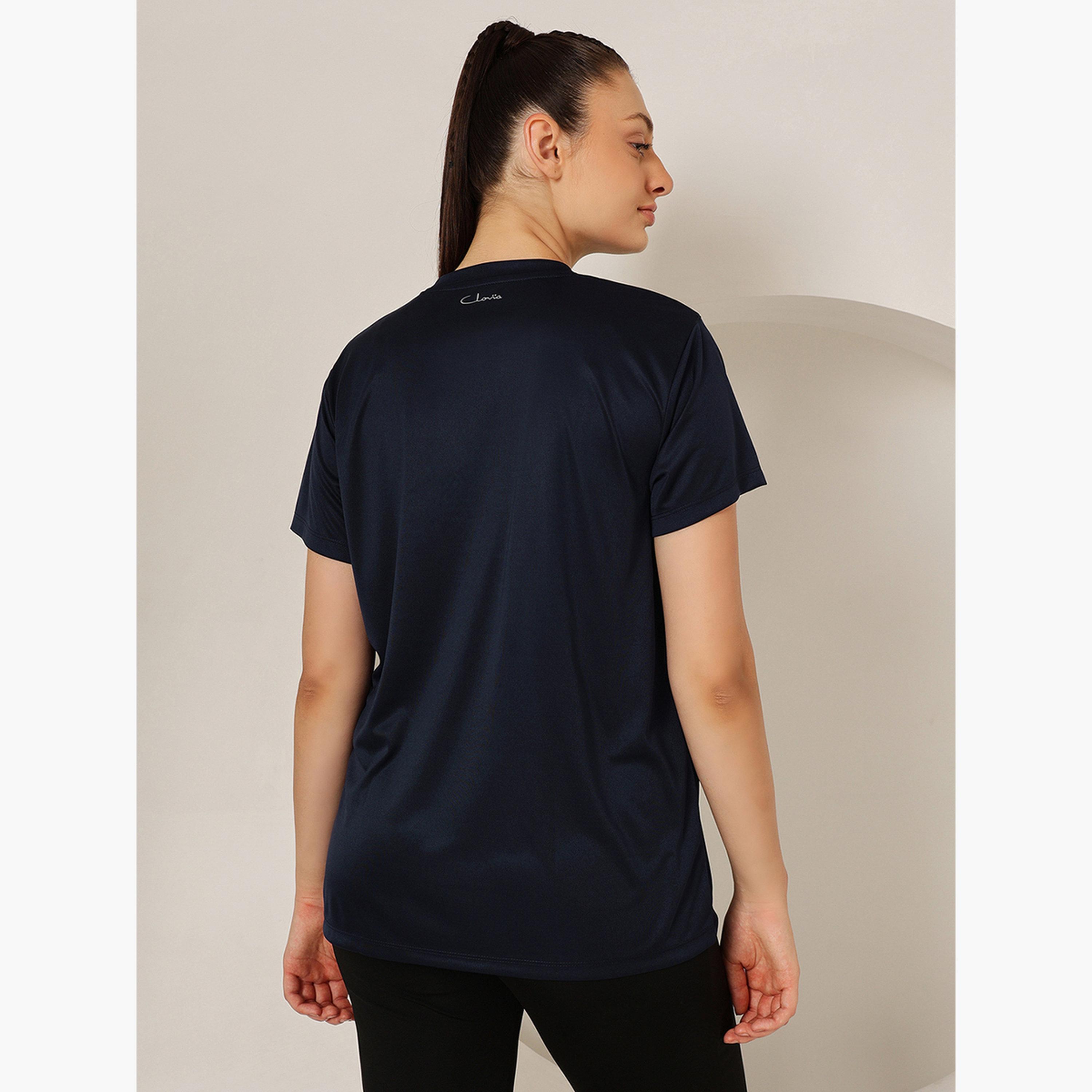 Clovia Women Navy Blue Comfort Fit Active T-Shirt-sports-women-clothing-tshirtsandvests-image-3