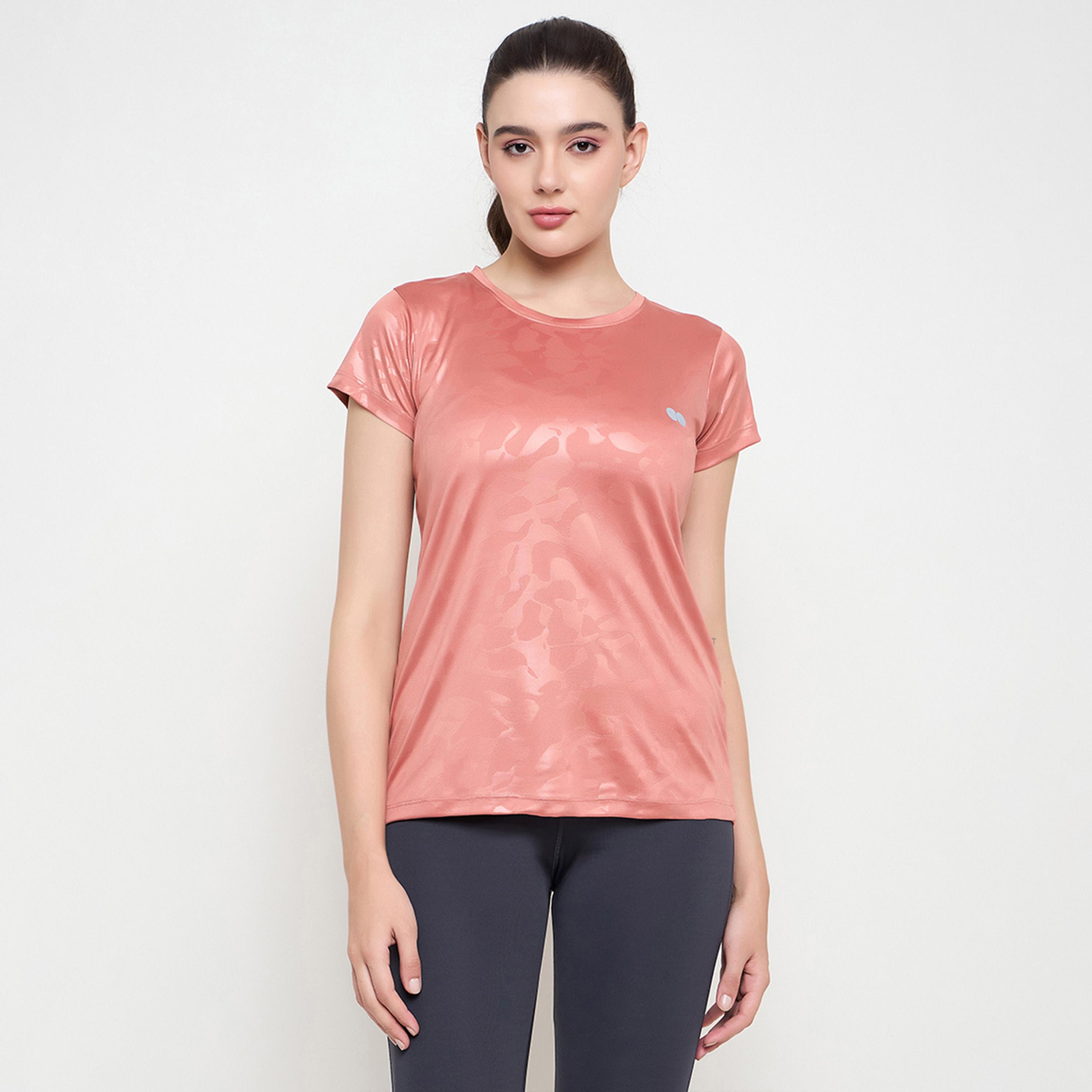 Clovia Peach Comfort Fit Camouflage Print Active T-Shirt-women-clothing-tshirts-image-1