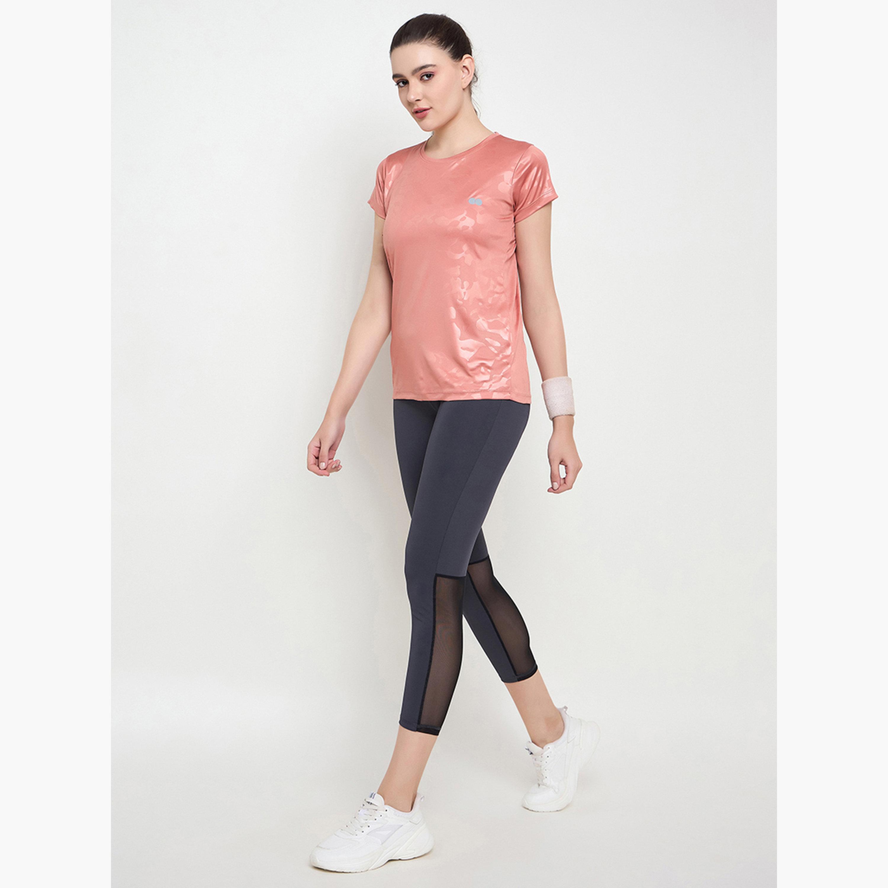 Clovia Peach Comfort Fit Camouflage Print Active T-Shirt-women-clothing-tshirts-image-3