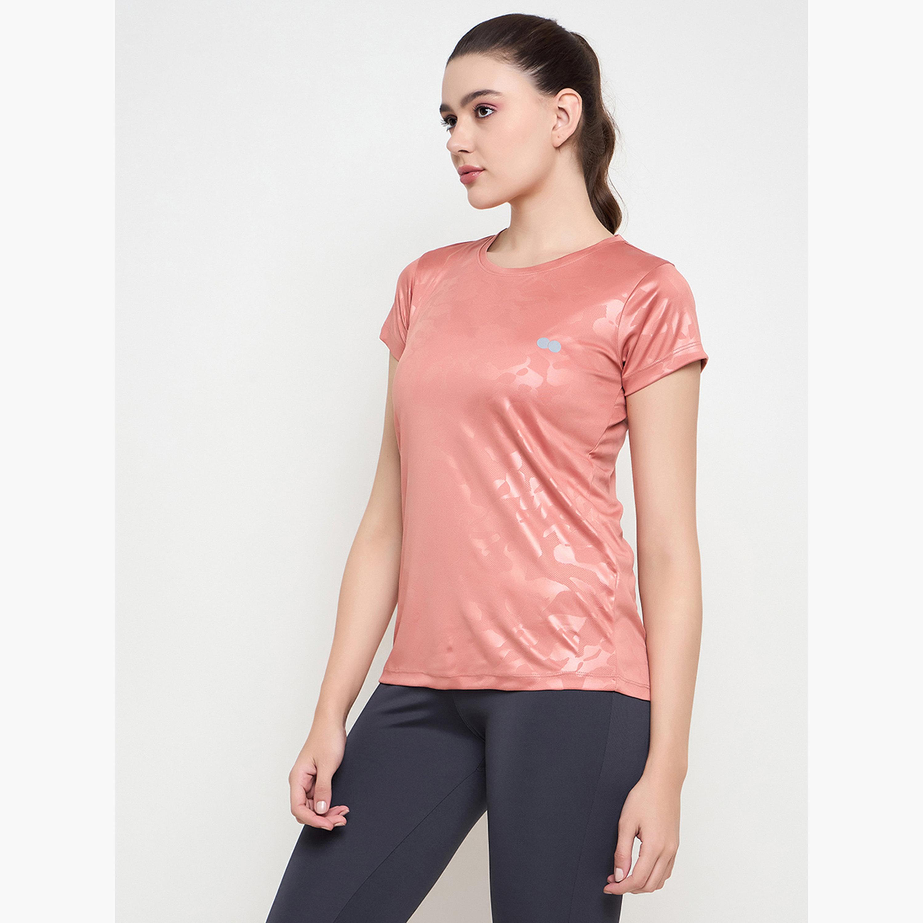 Clovia Peach Comfort Fit Camouflage Print Active T-Shirt-women-clothing-tshirts-image-4