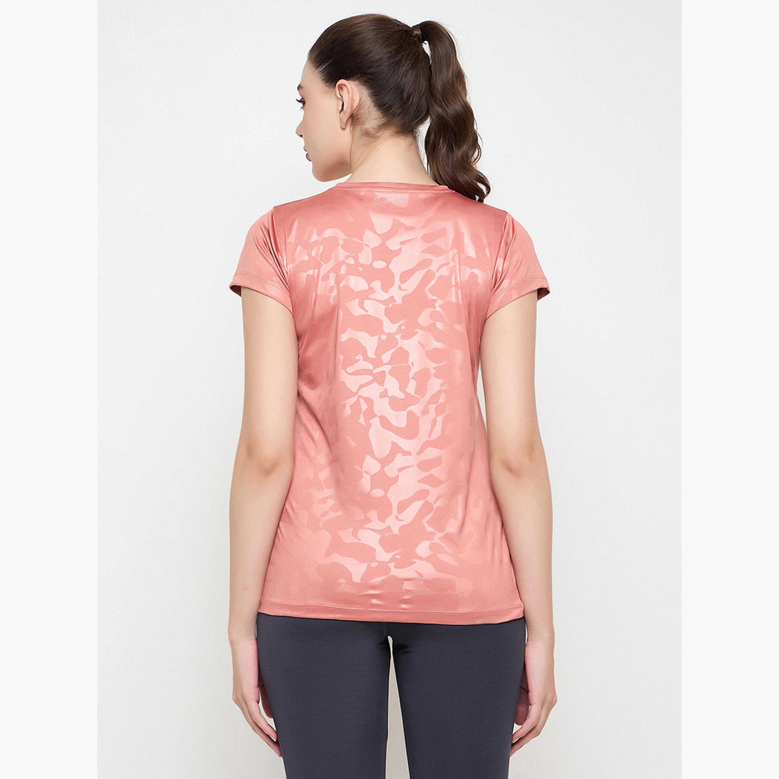 Clovia Peach Comfort Fit Camouflage Print Active T-Shirt-women-clothing-tshirts-image-6