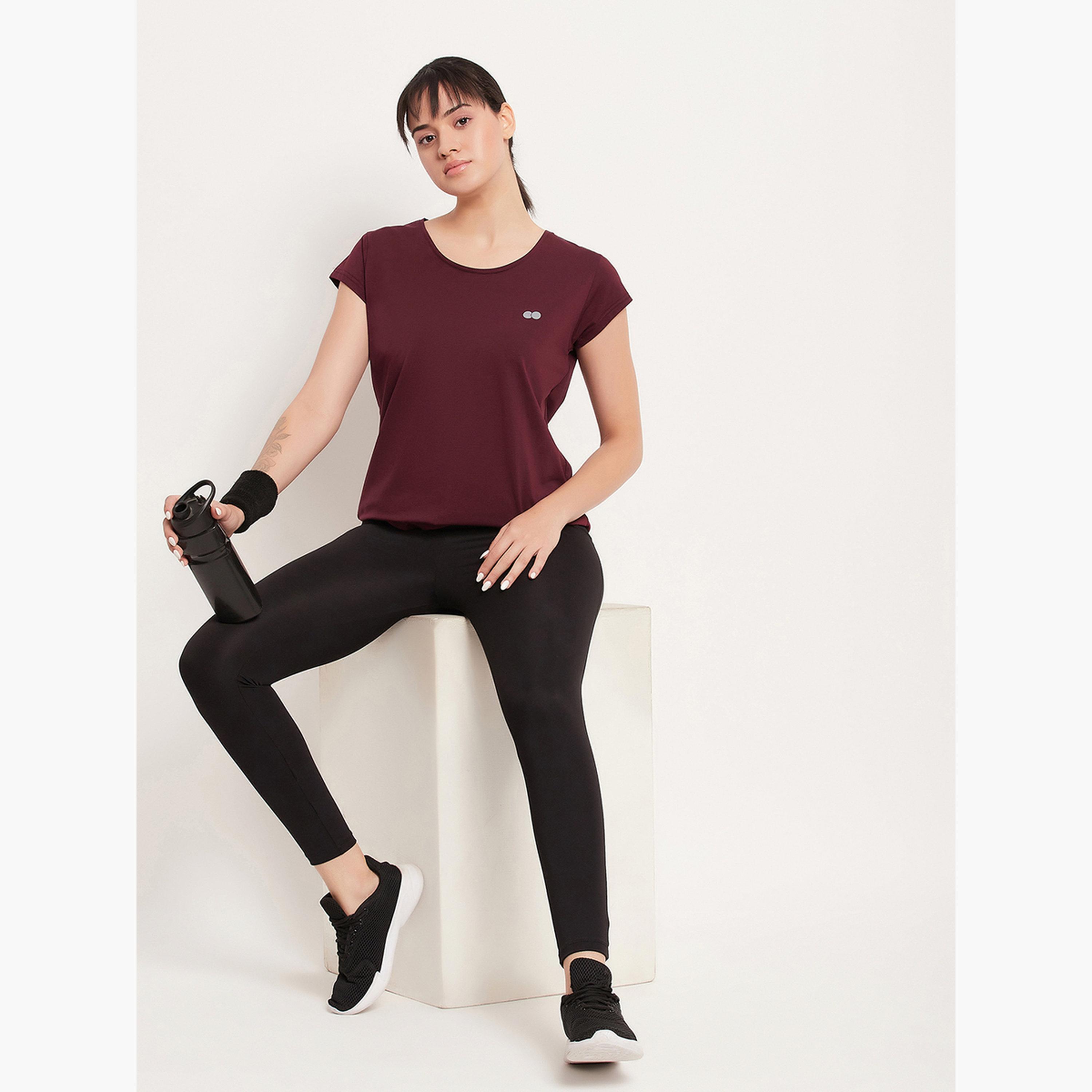 Clovia Maroon Comfort Fit Active T-Shirt-women-clothing-tshirts-image-2