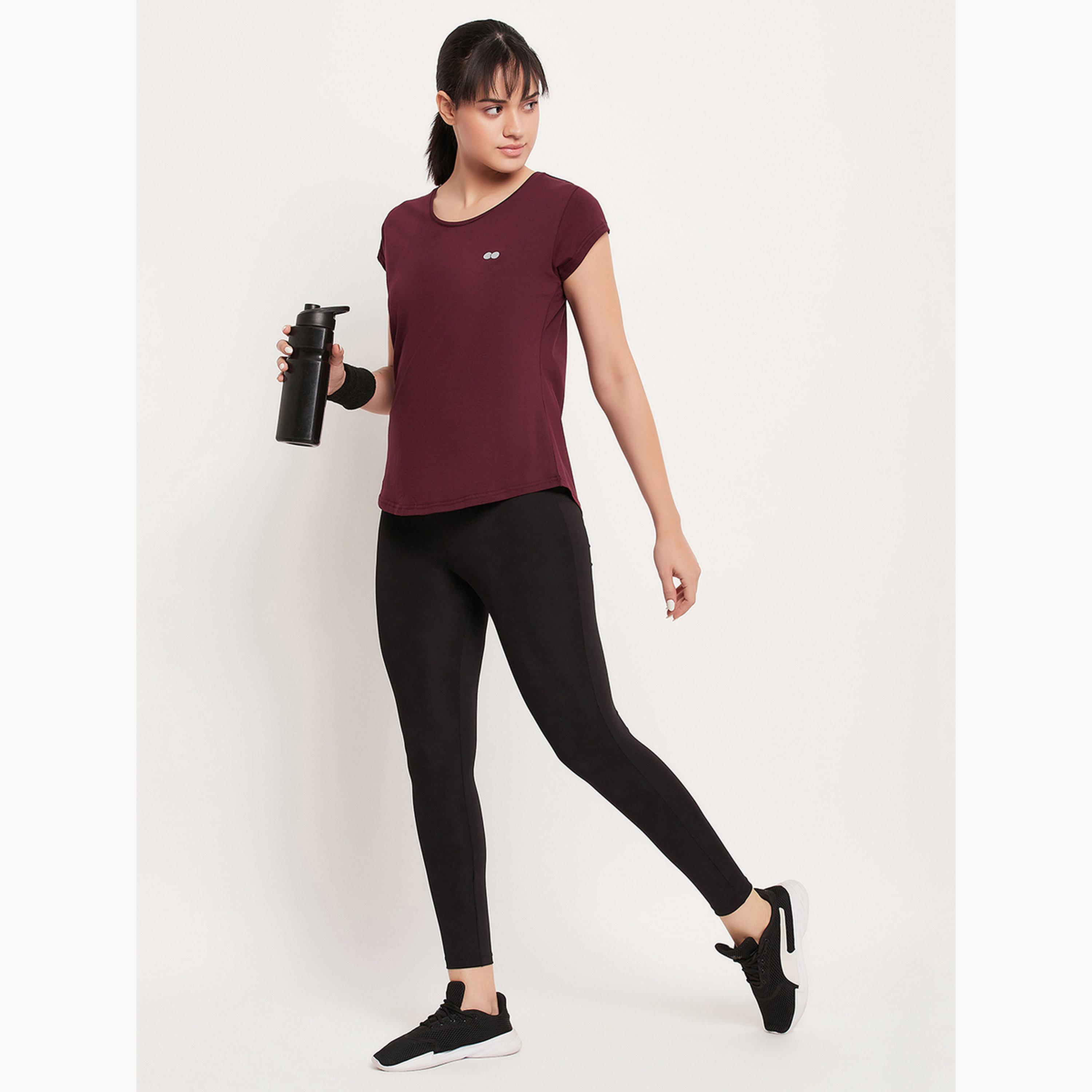 Clovia Maroon Comfort Fit Active T-Shirt-women-clothing-tshirts-image-3