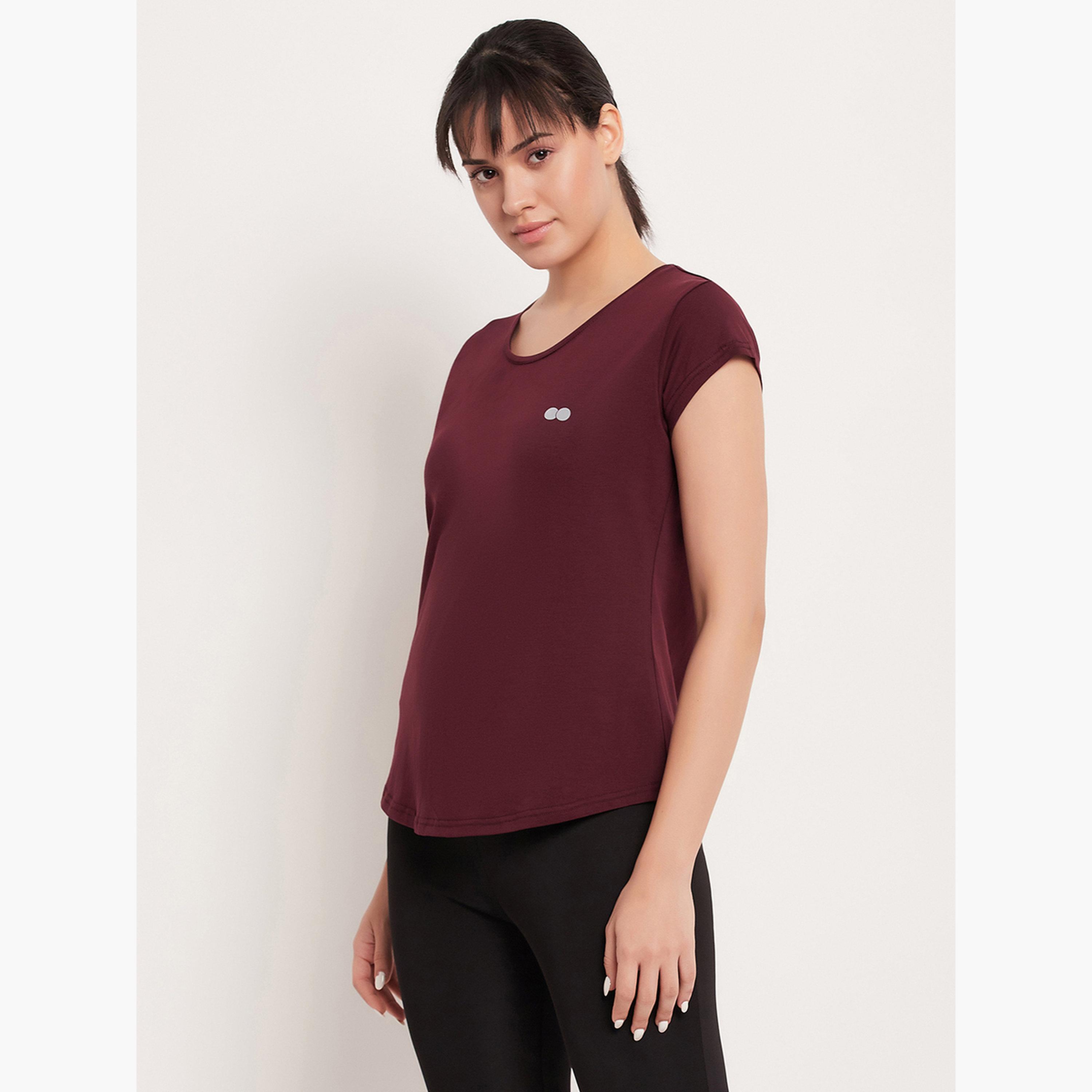 Clovia Maroon Comfort Fit Active T-Shirt-women-clothing-tshirts-image-4