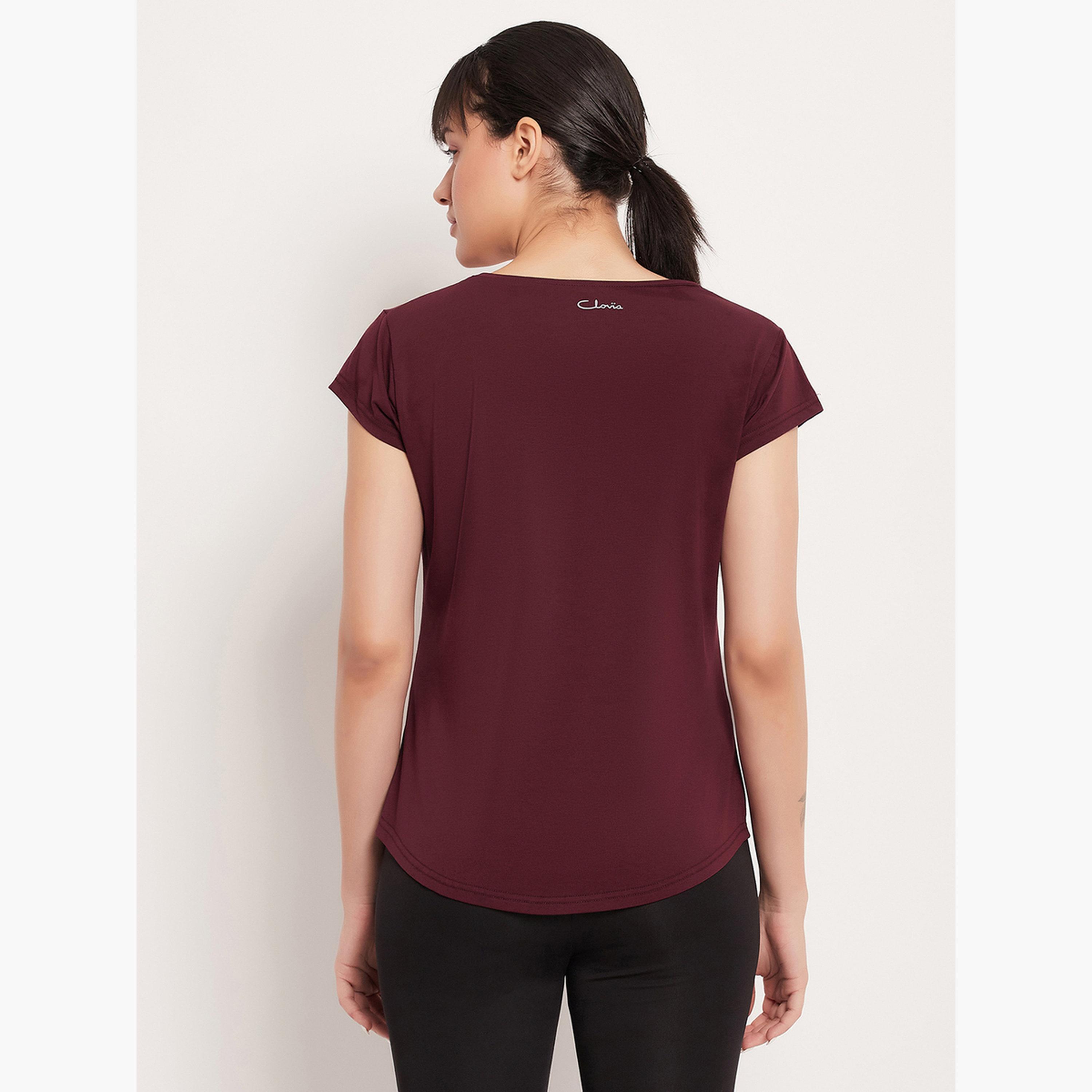 Clovia Maroon Comfort Fit Active T-Shirt-women-clothing-tshirts-image-6
