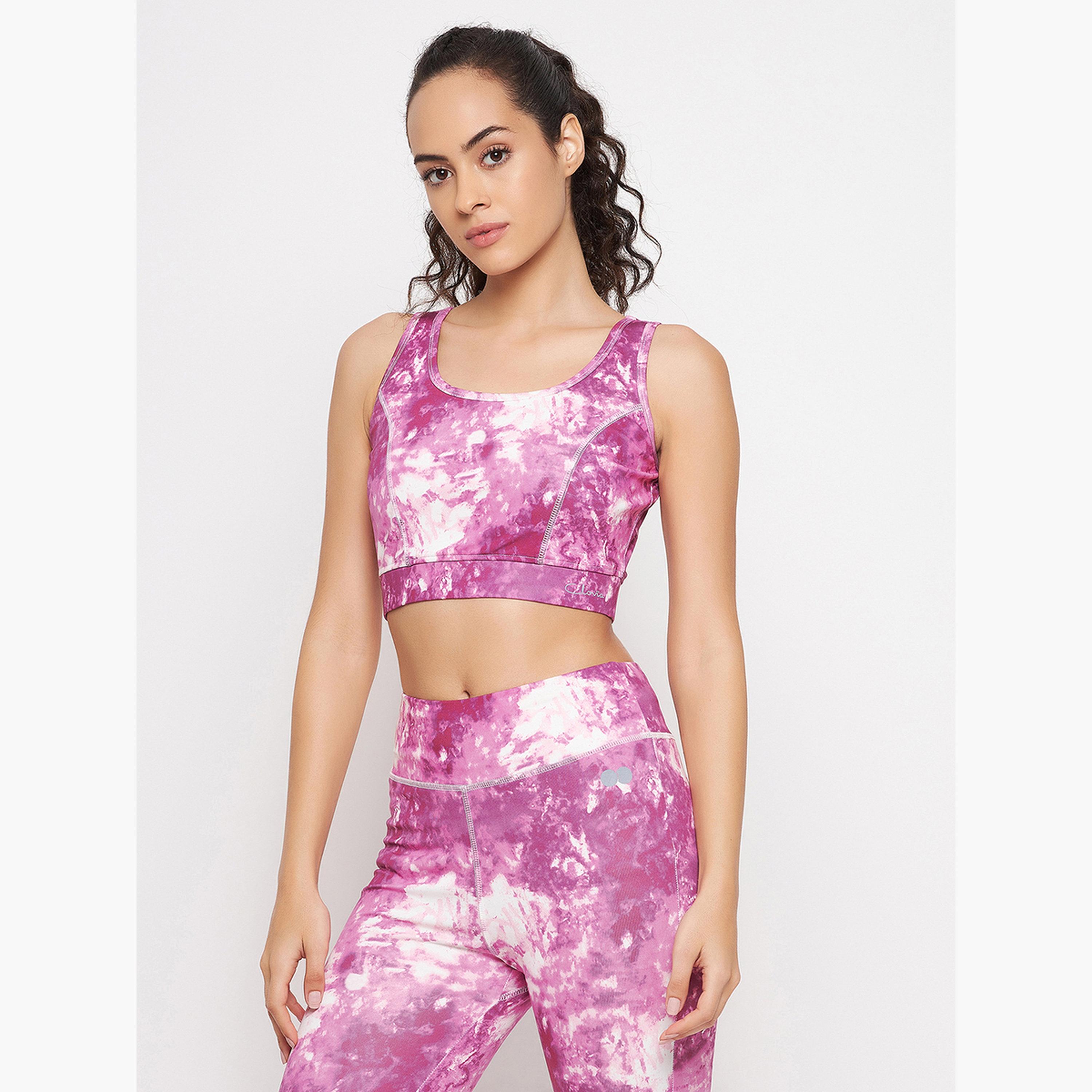 كلوفيا - حمالة صدر رياضية مبطنة متوسطة التأثير بدون أسلاك مطبوعة بالرخام-sports-women-clothing-sportsbras-image-3