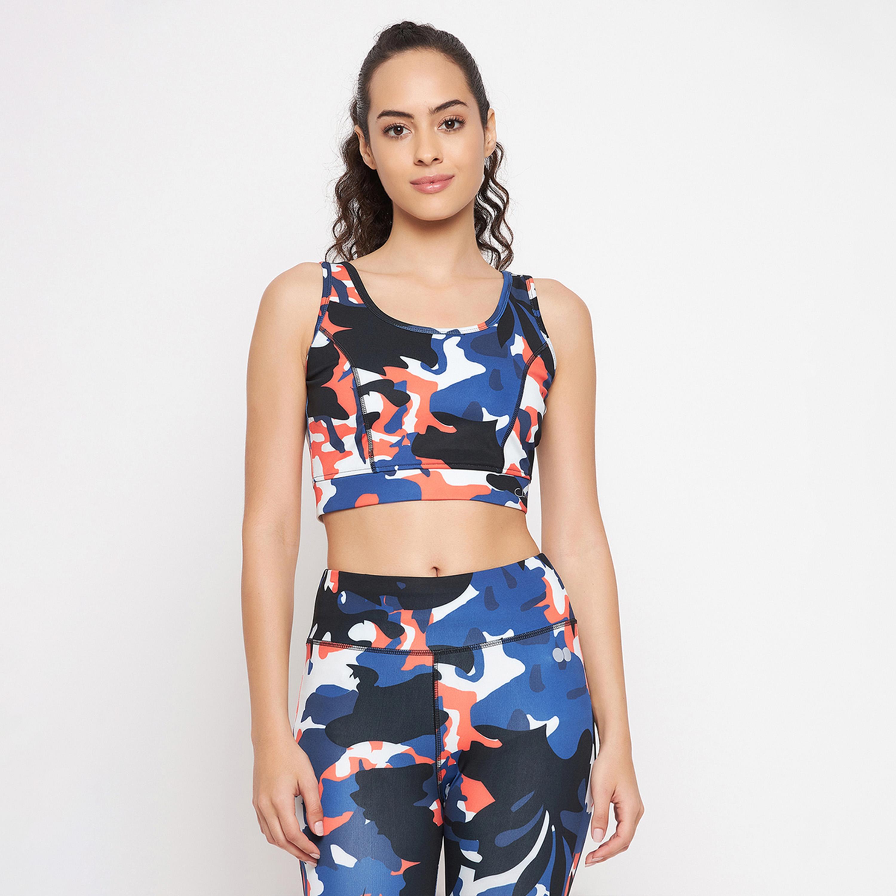كلوفيا - حمالة صدر رياضية مبطنة متوسطة التأثير بدون أسلاك بطبعة مموهة-women-clothing-sportswearandactivewear-sportsbras-image-1