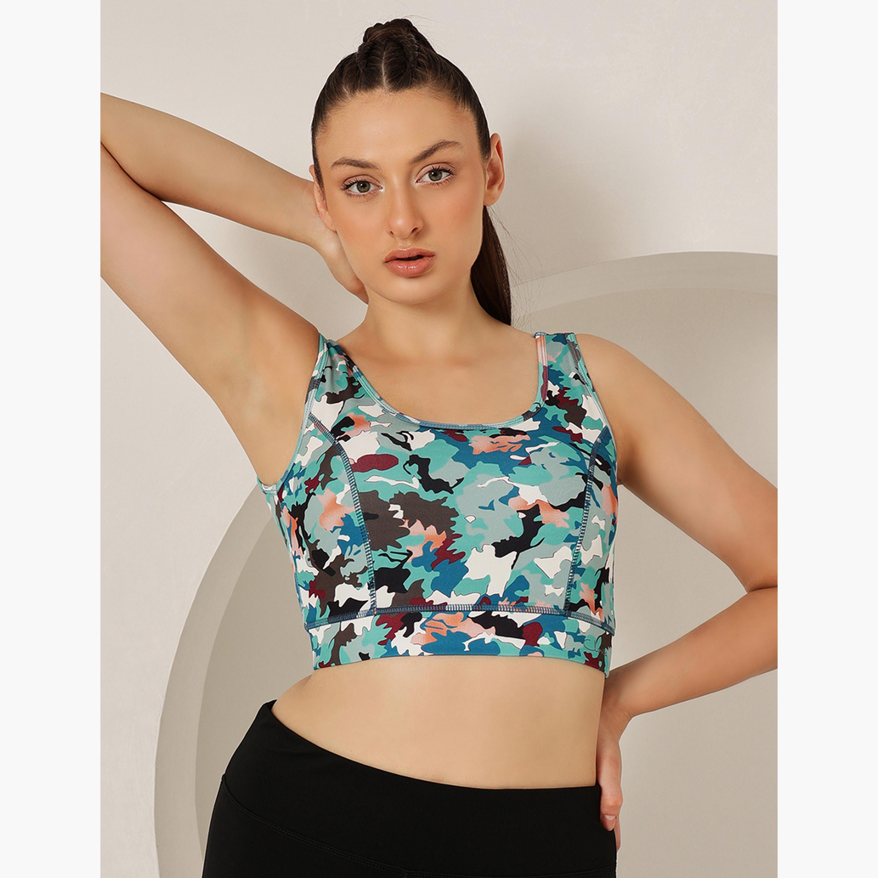 كلوفيا - حمالة صدر رياضية مبطنة متوسطة التأثير بطبعة مموهة-women-clothing-sportswearandactivewear-sportsbras-image-1