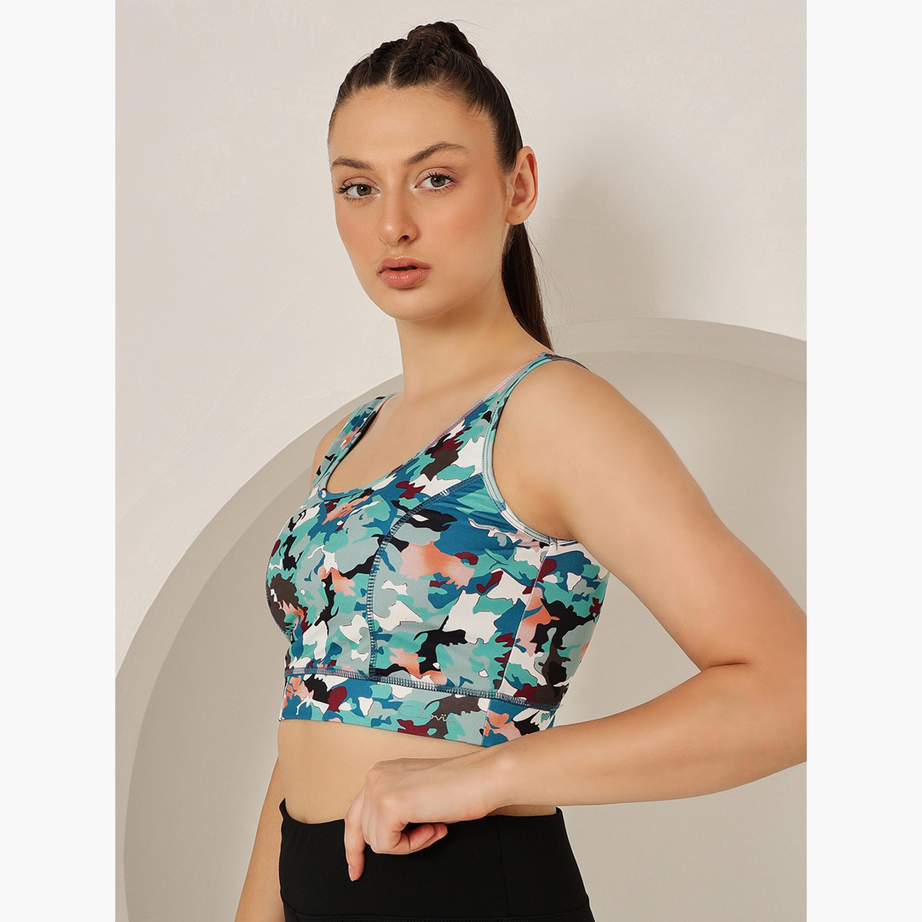 كلوفيا - حمالة صدر رياضية مبطنة متوسطة التأثير بطبعة مموهة-women-clothing-sportswearandactivewear-sportsbras-image-4