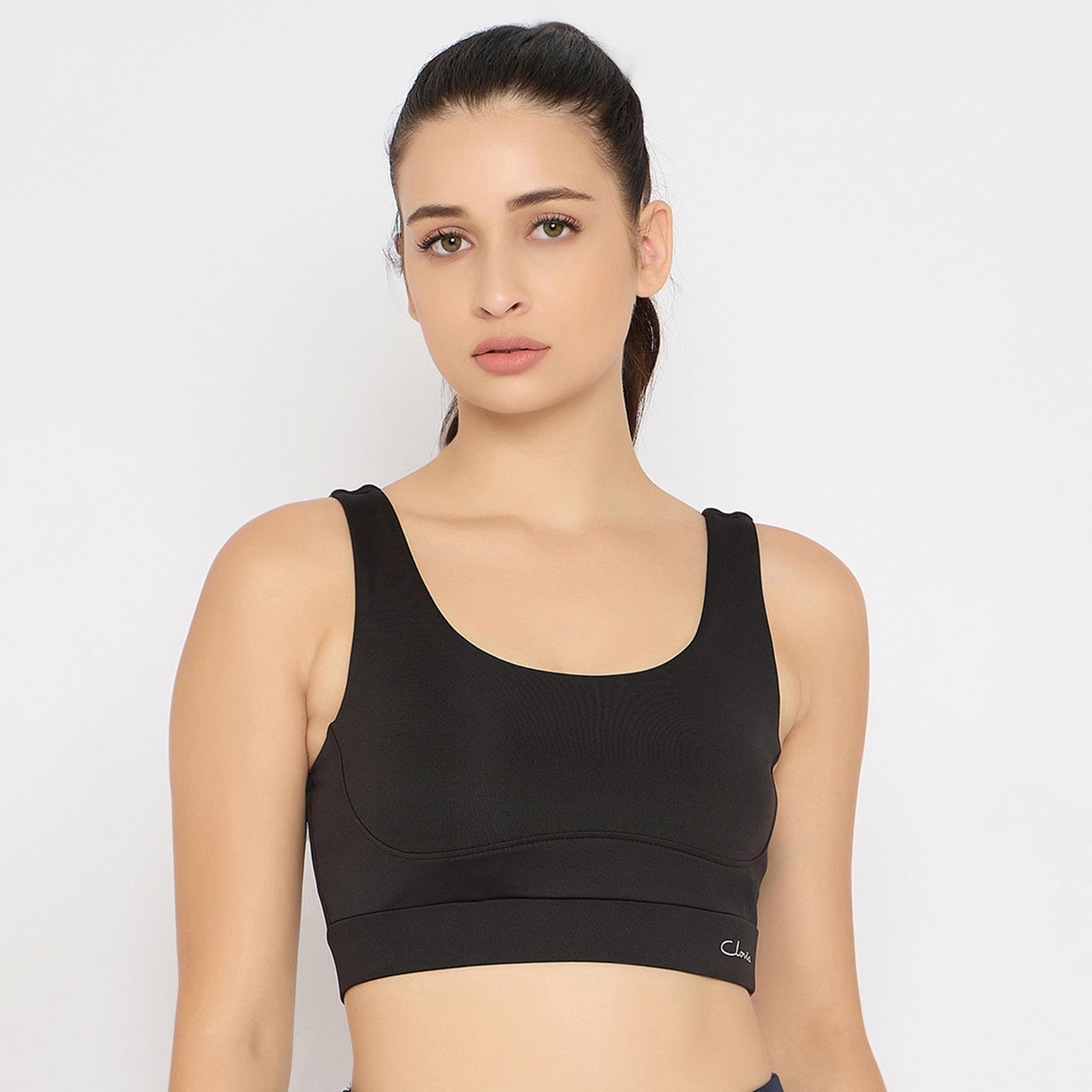 كلوفيا - حمالة صدر رياضية متوسطة التأثير لون أسود مع أكواب قابلة للإزالة-sports-women-clothing-sportsbras-image-1
