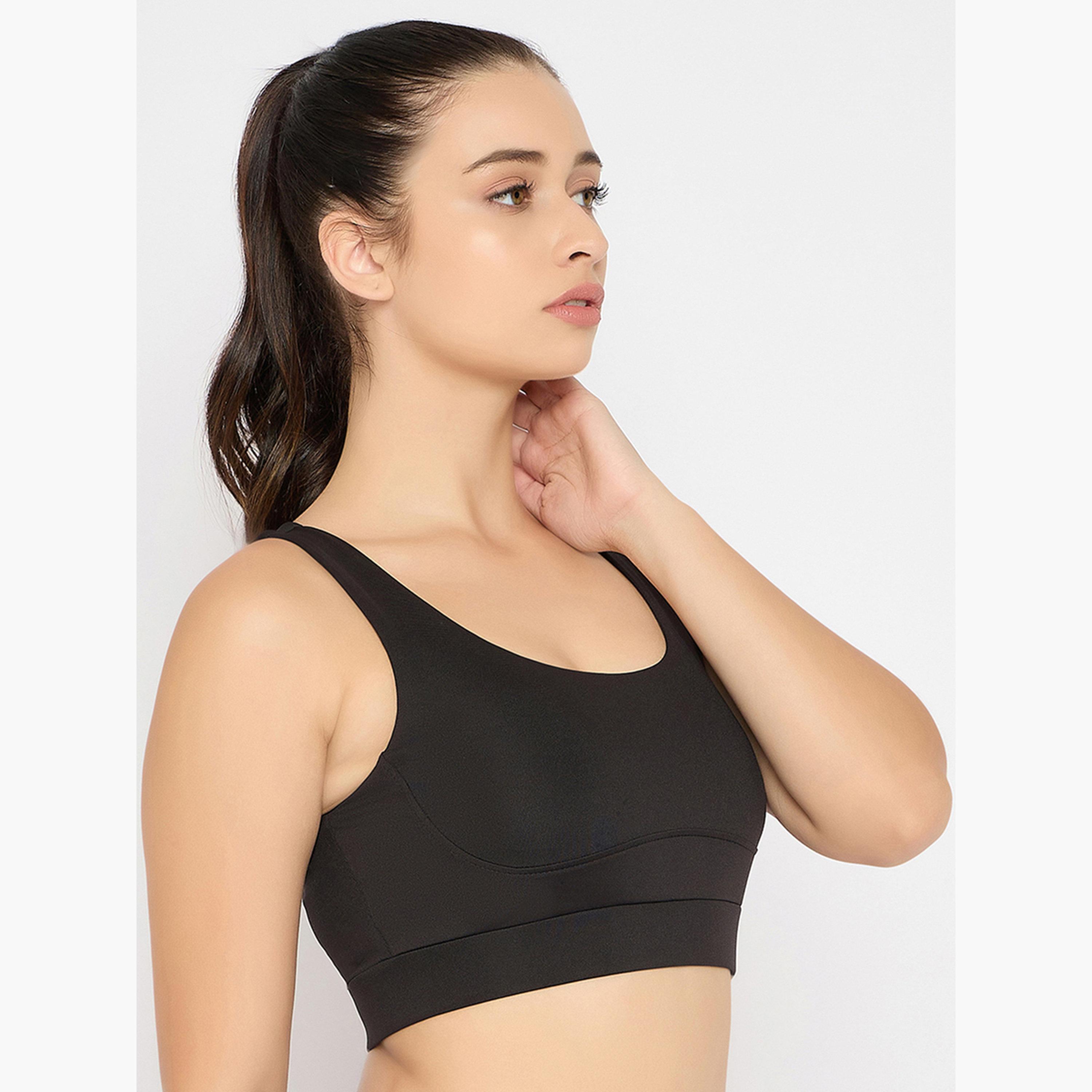 كلوفيا - حمالة صدر رياضية متوسطة التأثير لون أسود مع أكواب قابلة للإزالة-sports-women-clothing-sportsbras-image-3