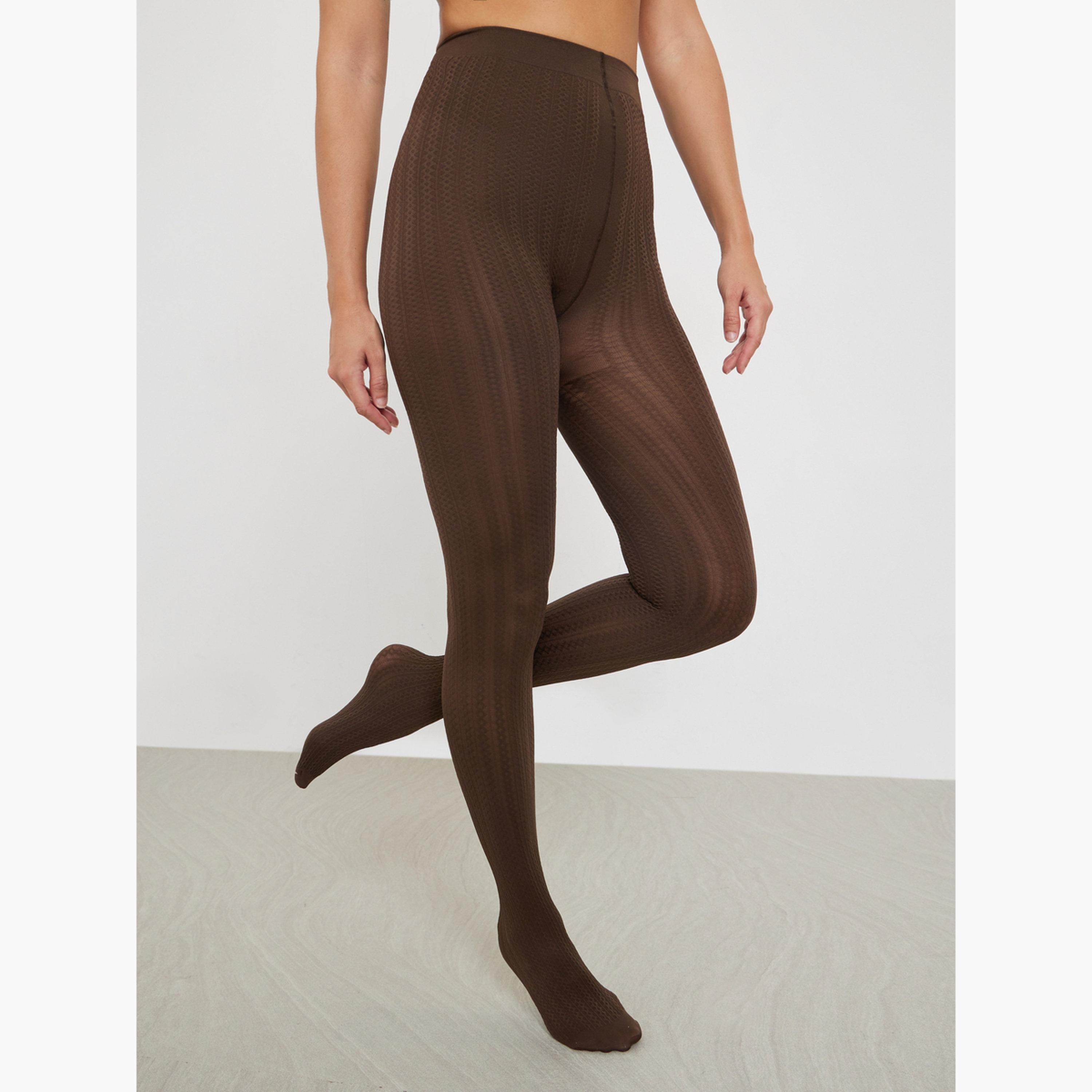 Styli Brown Diamond Pattern Stockings-women-winterwear-socksandstockings-image-1
