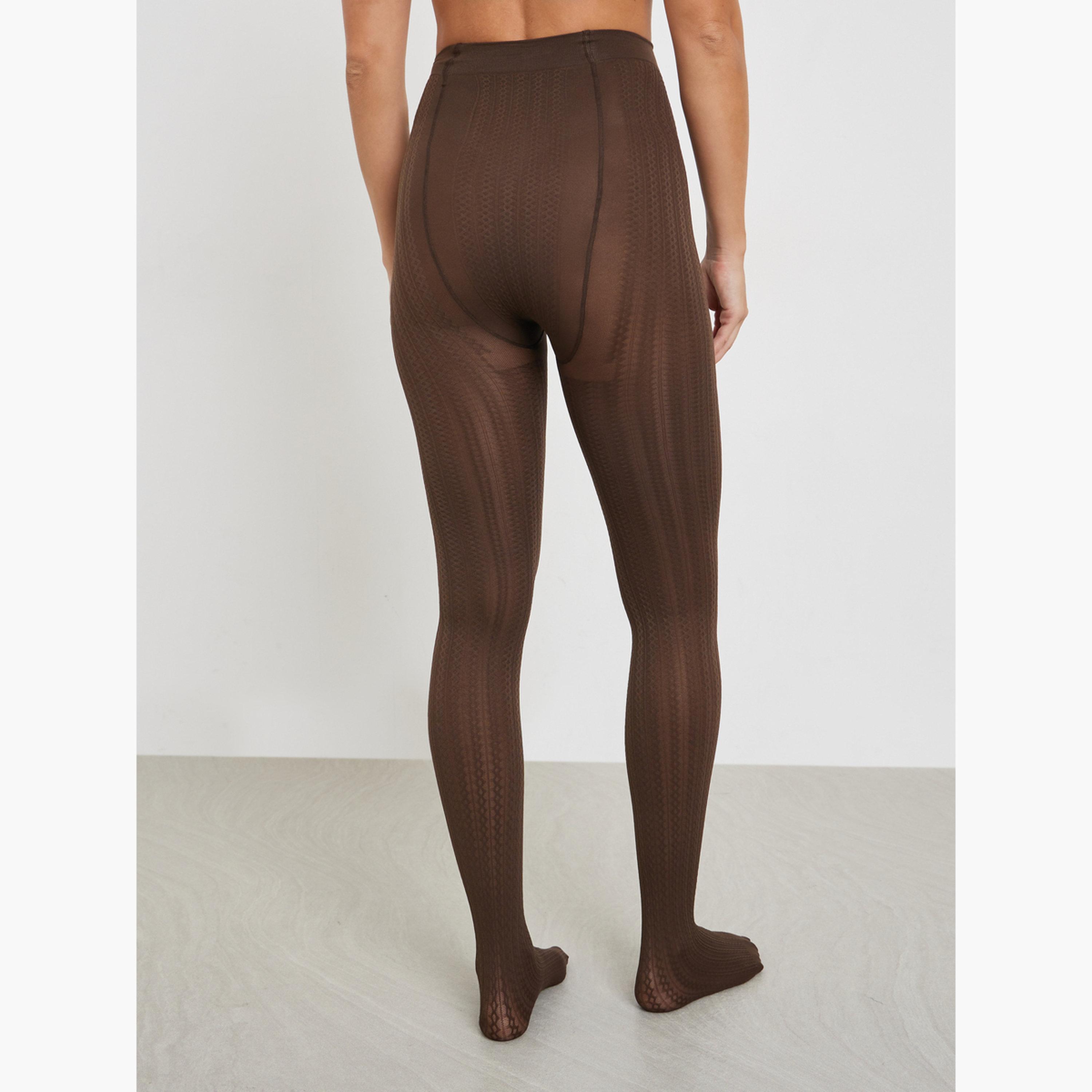 Styli Brown Diamond Pattern Stockings-women-winterwear-socksandstockings-image-3
