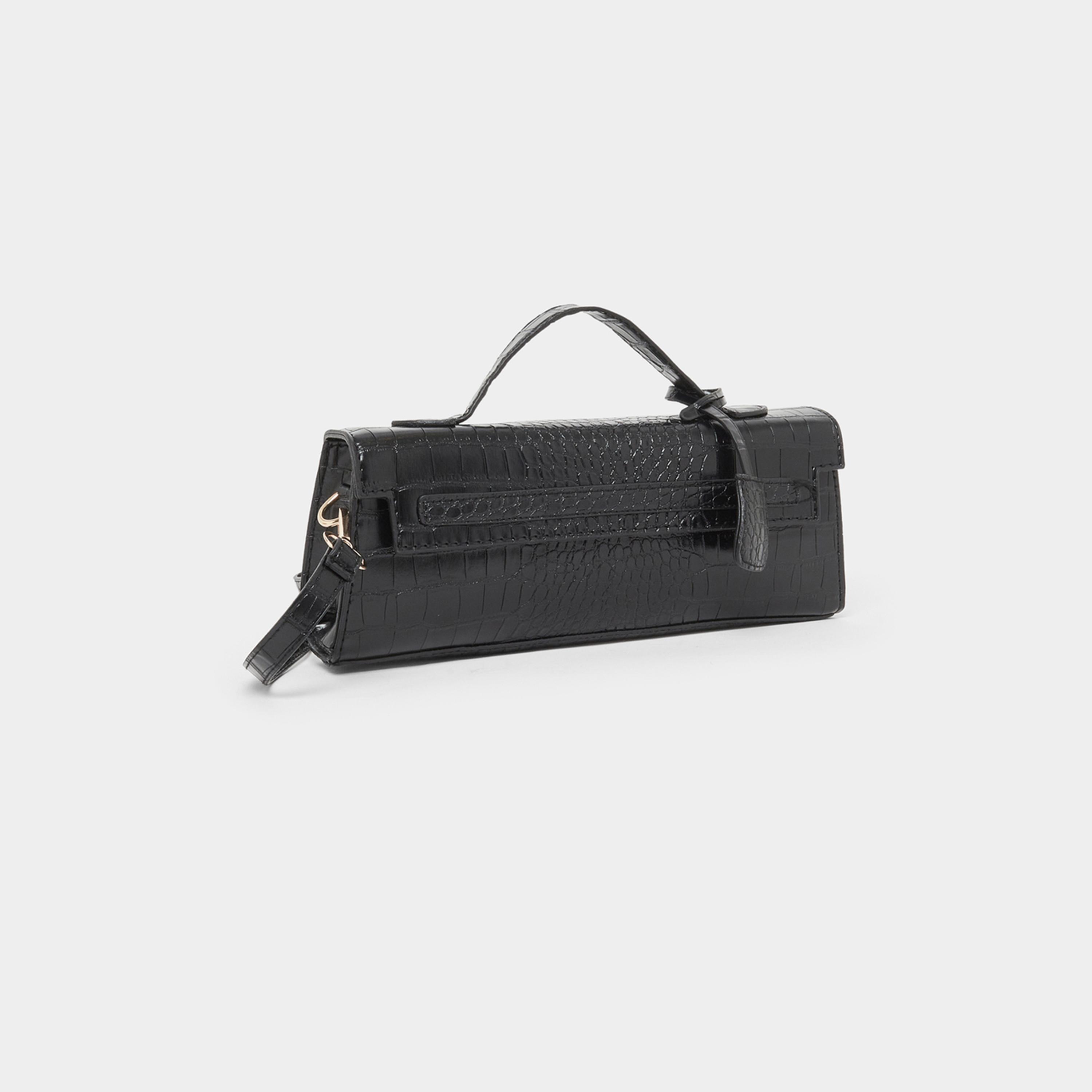 ستايلي - حقيبة كروس سوداء مع تفاصيل جلد تمساح ومقبض علوي-women-bagsandwallets-handbags-image-1