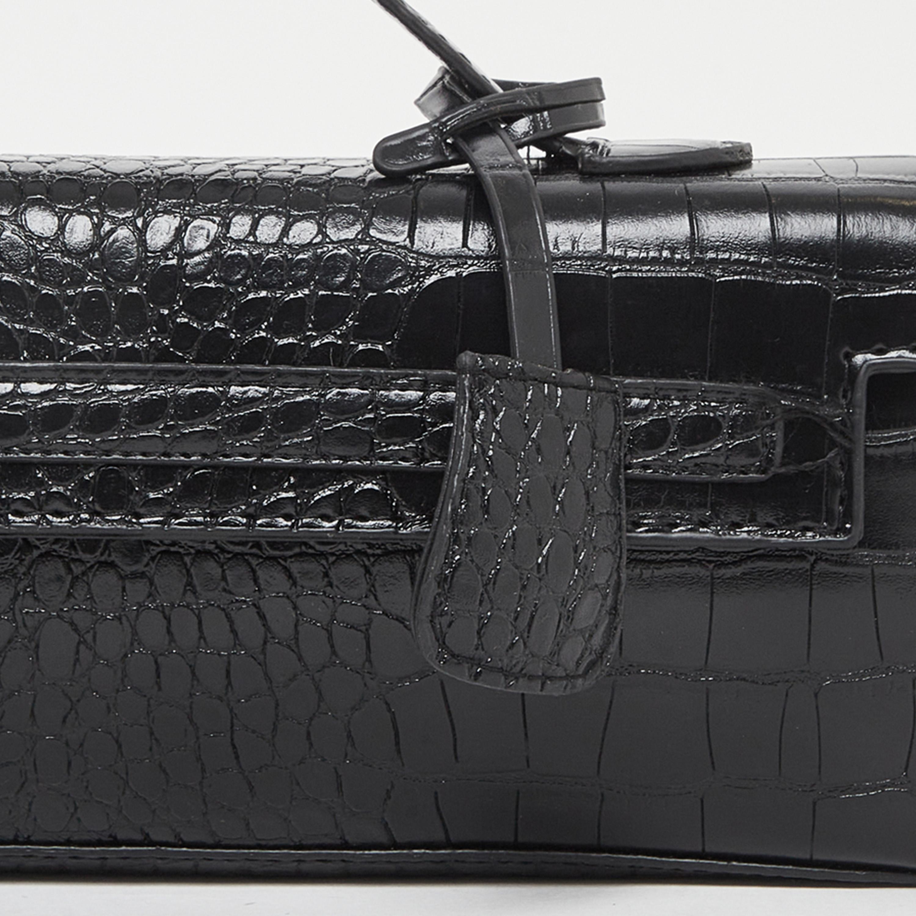 Styli Black Croc Textured Barrel Crossbody Bag with Top Handle-women-bagsandwallets-handbags-image-2