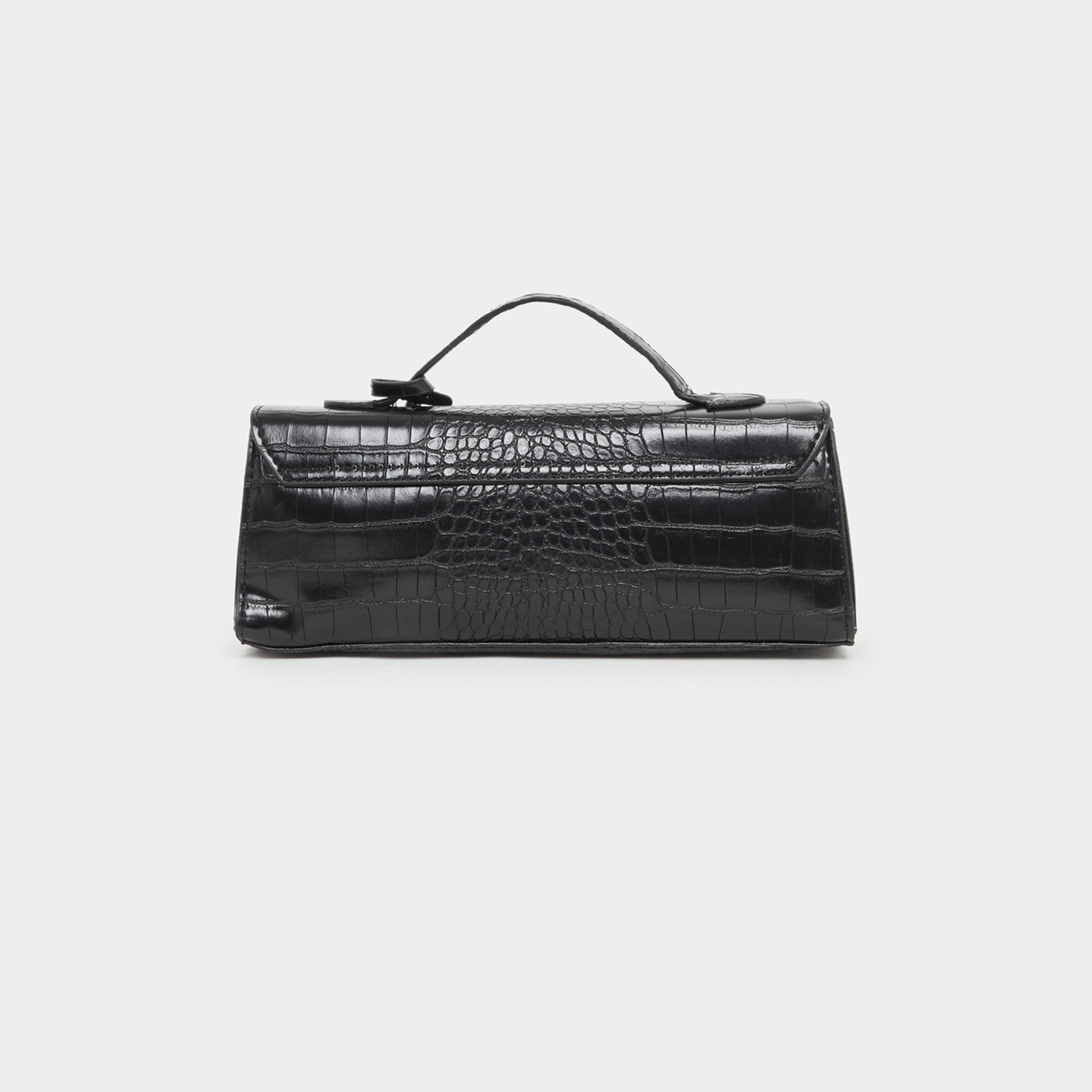 Styli Black Croc Textured Barrel Crossbody Bag with Top Handle-women-bagsandwallets-handbags-image-3
