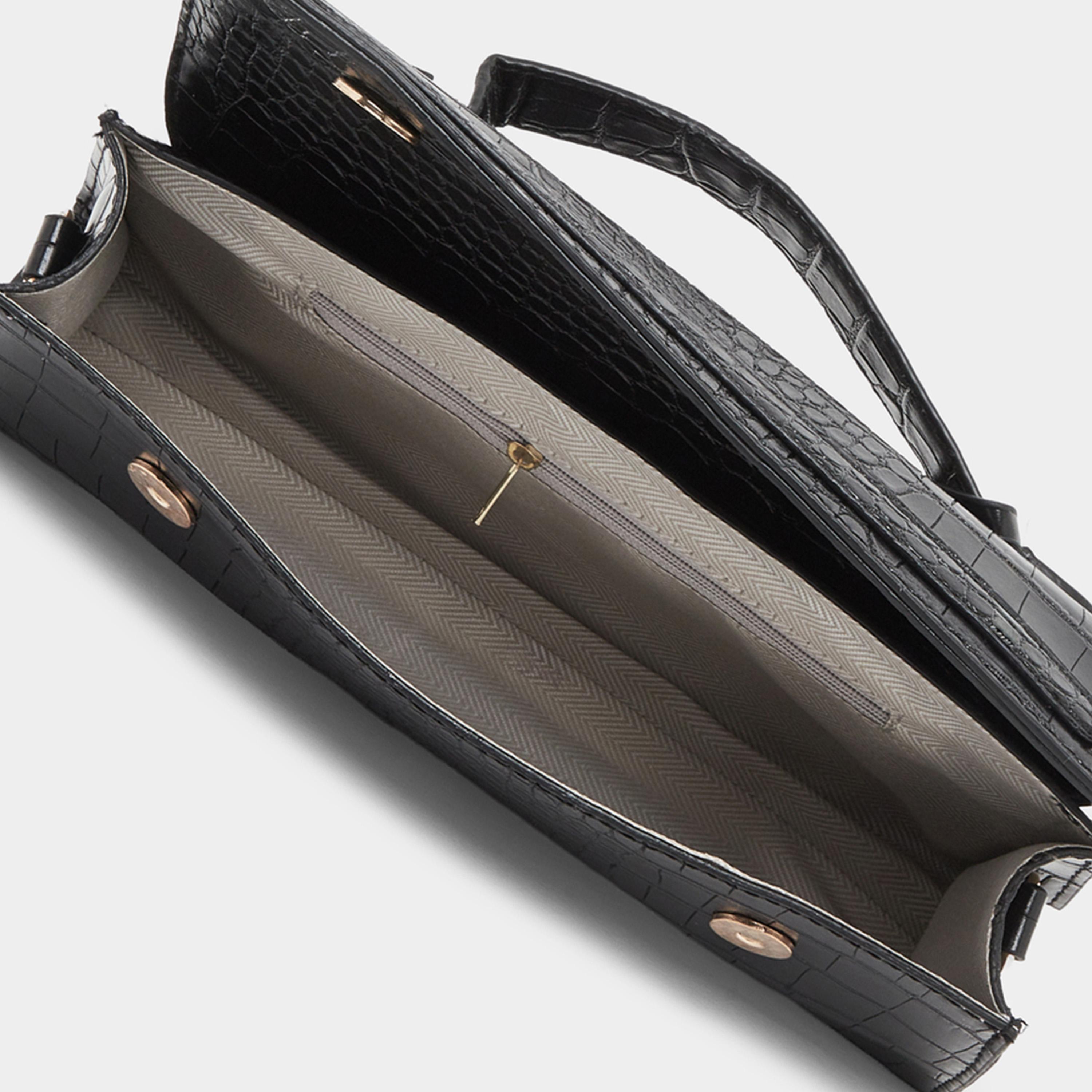Styli Black Croc Textured Barrel Crossbody Bag with Top Handle-women-bagsandwallets-handbags-image-4