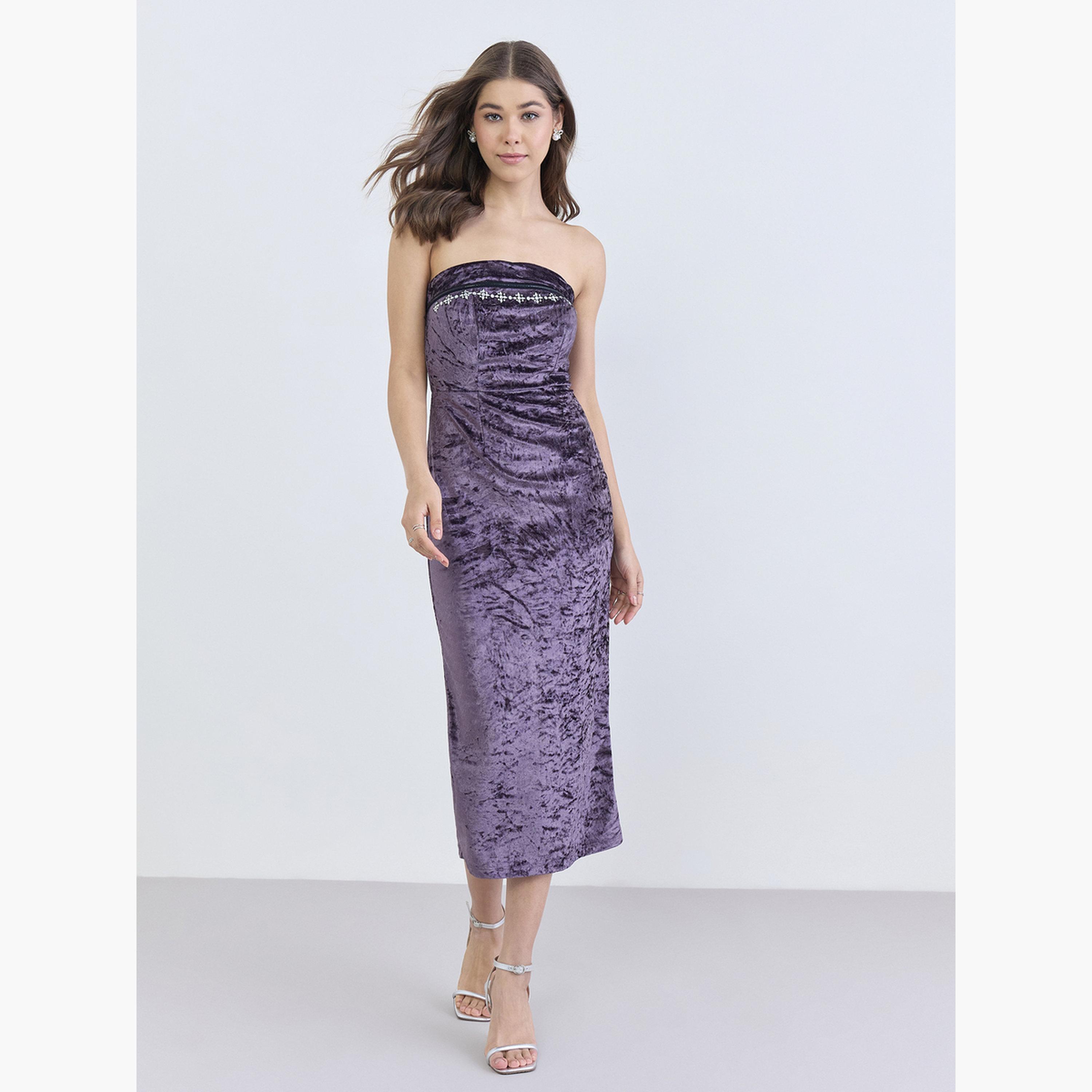 فستان ميدي ضيق بياقة مكشوفة الأكتاف ومزين-women-clothing-dresses-image-3