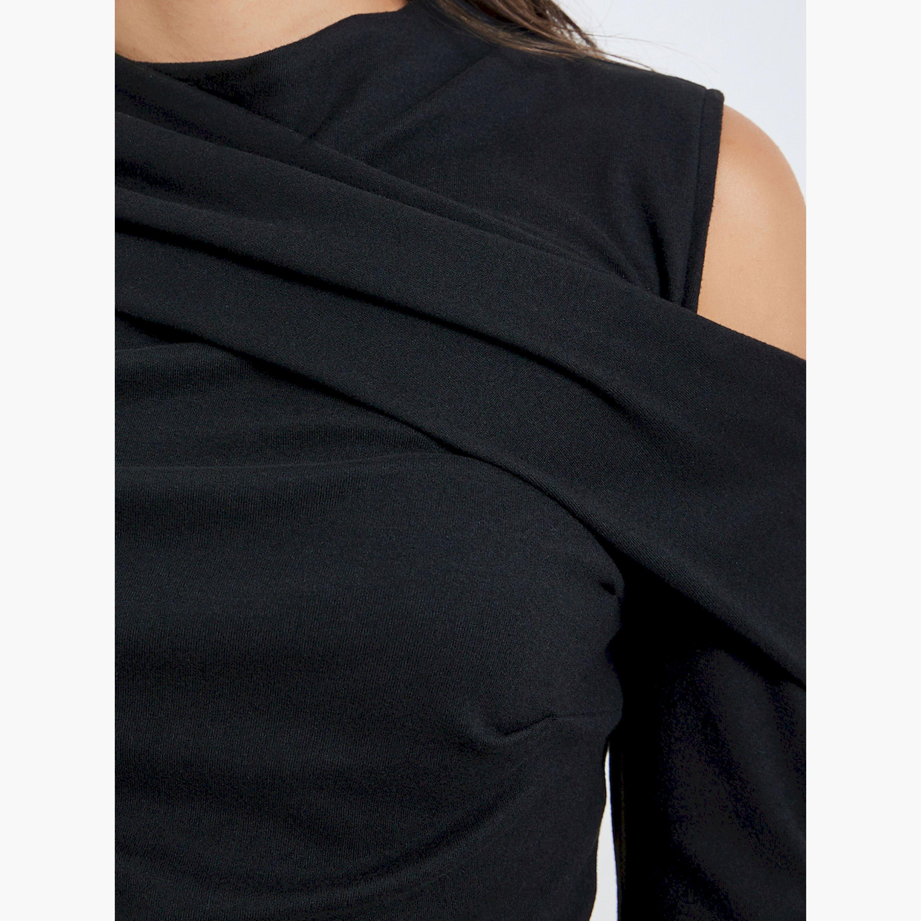 بلوزة محبوكة بنمط منسدل وقصة غير متماثلة الطول-women-clothing-shirtsandblouses-blouses-image-5