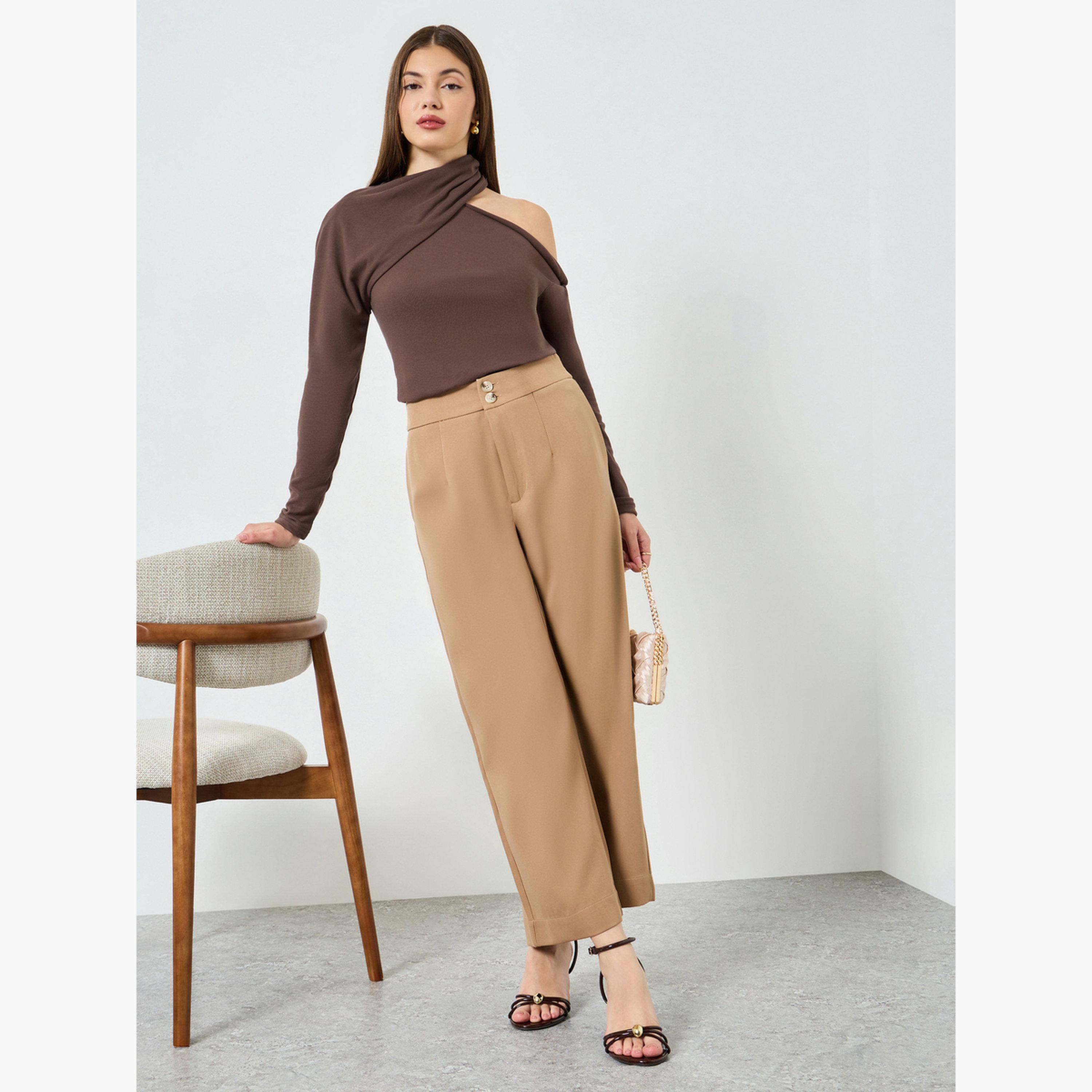 Styli Brown Twisted Neck Long Sleeve Knit Top-women-clothing-shirtsandblouses-blouses-image-2