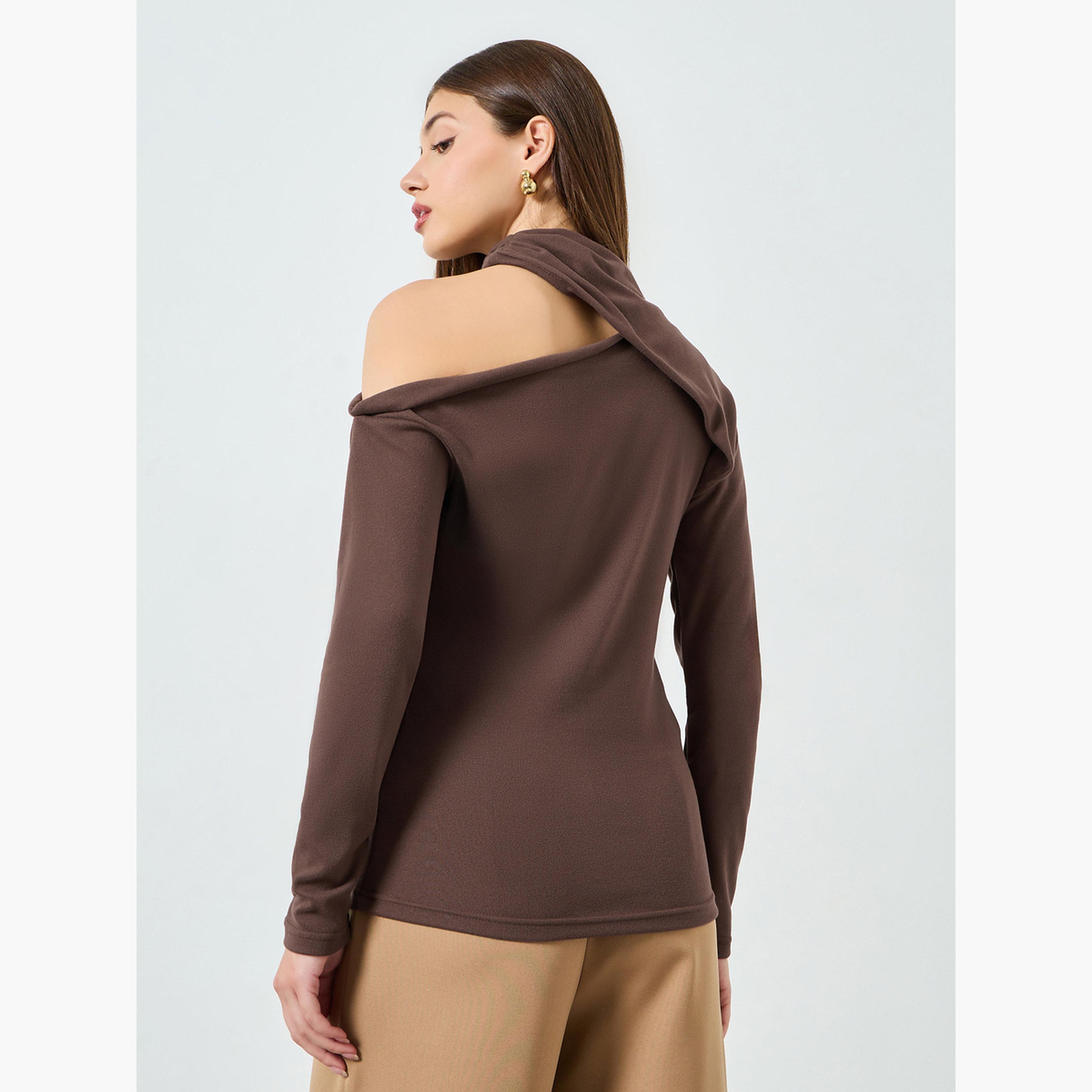 ستايلي - بلوزة بأكمام طويلة ورقبة ملتوية لون بني-women-clothing-shirtsandblouses-blouses-image-5