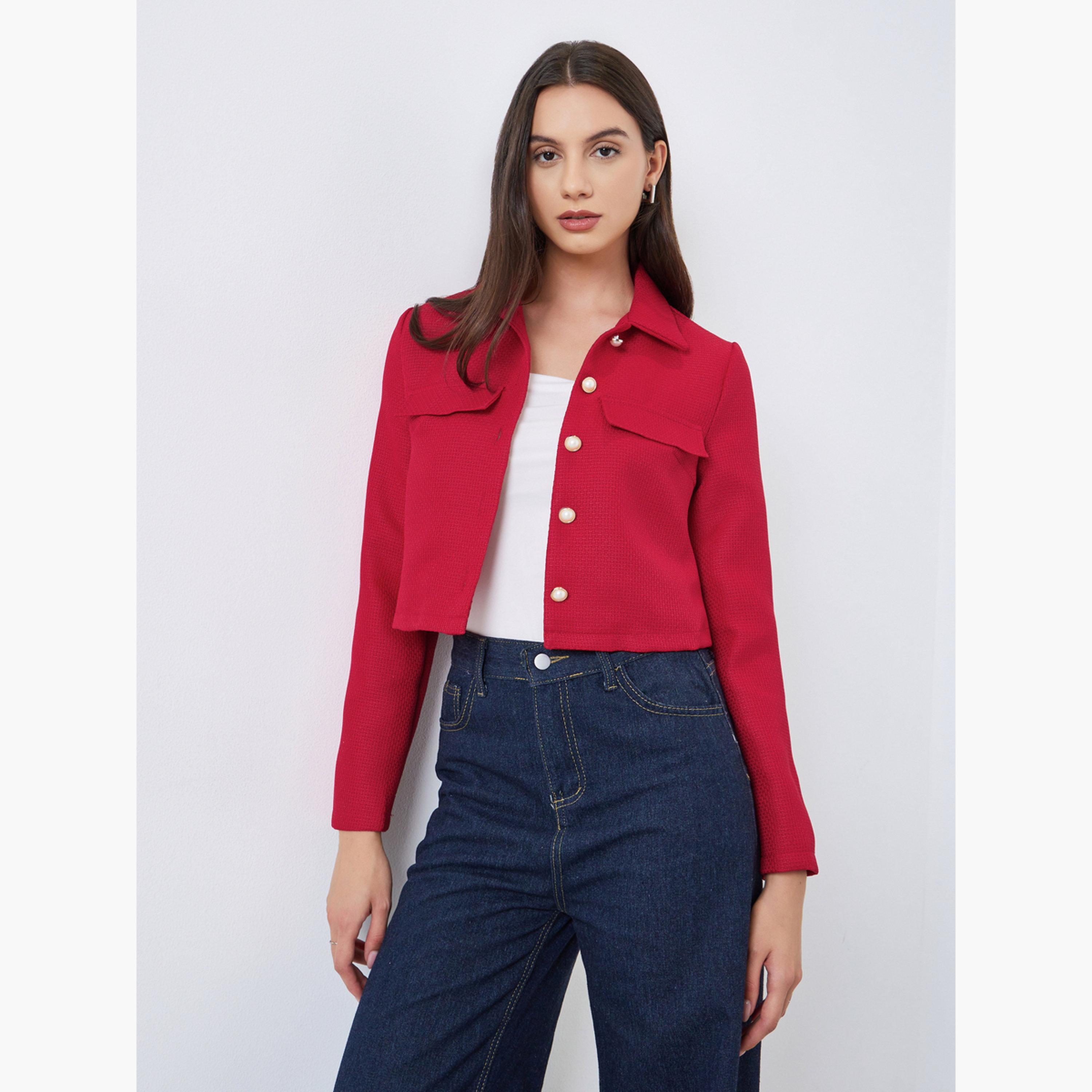 Take Two Solid Collared Long Sleeves Women's Buttoned Jacket-women-winterwear-coatsandjackets-jackets-image-1