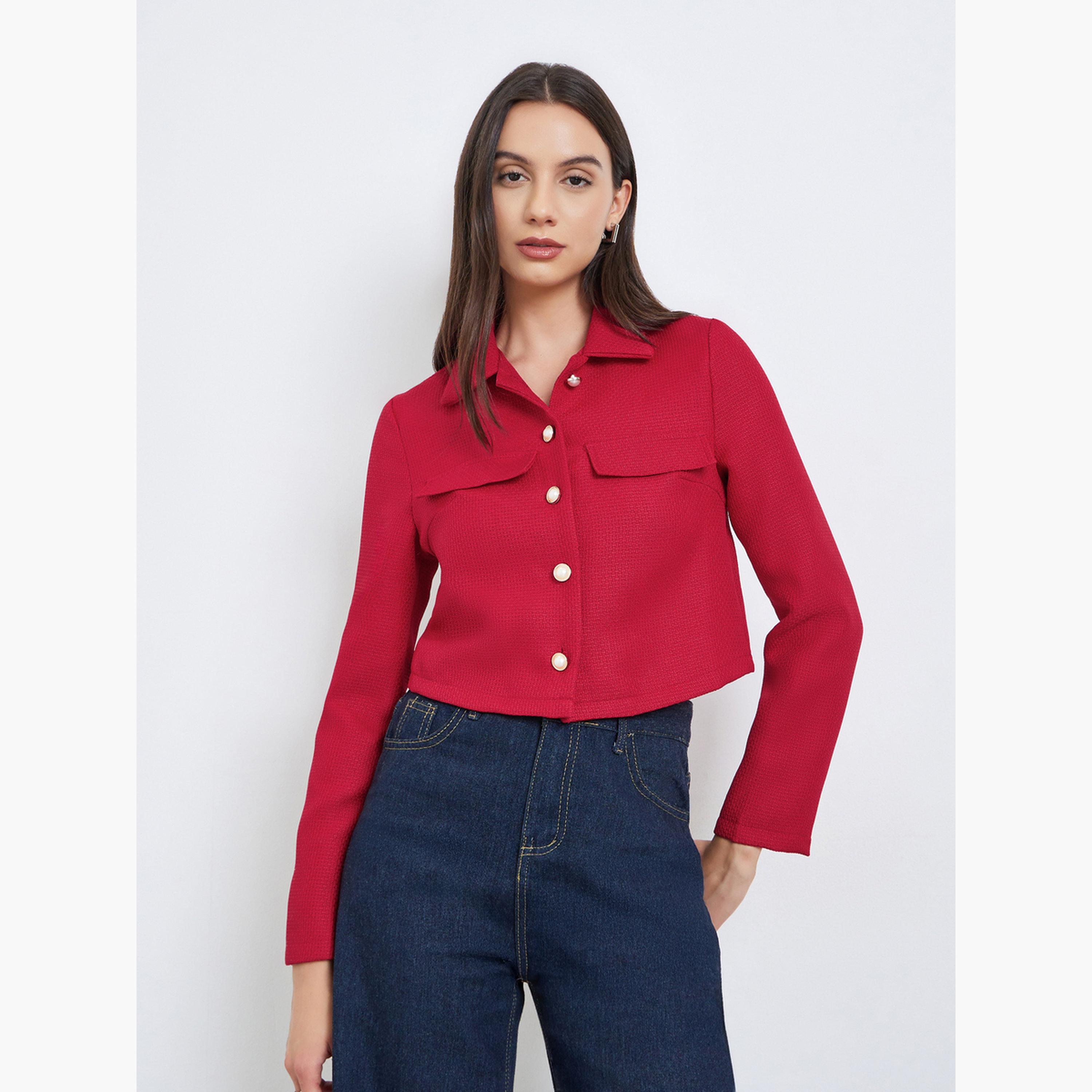 Take Two Solid Collared Long Sleeves Women's Buttoned Jacket-women-winterwear-coatsandjackets-jackets-image-3
