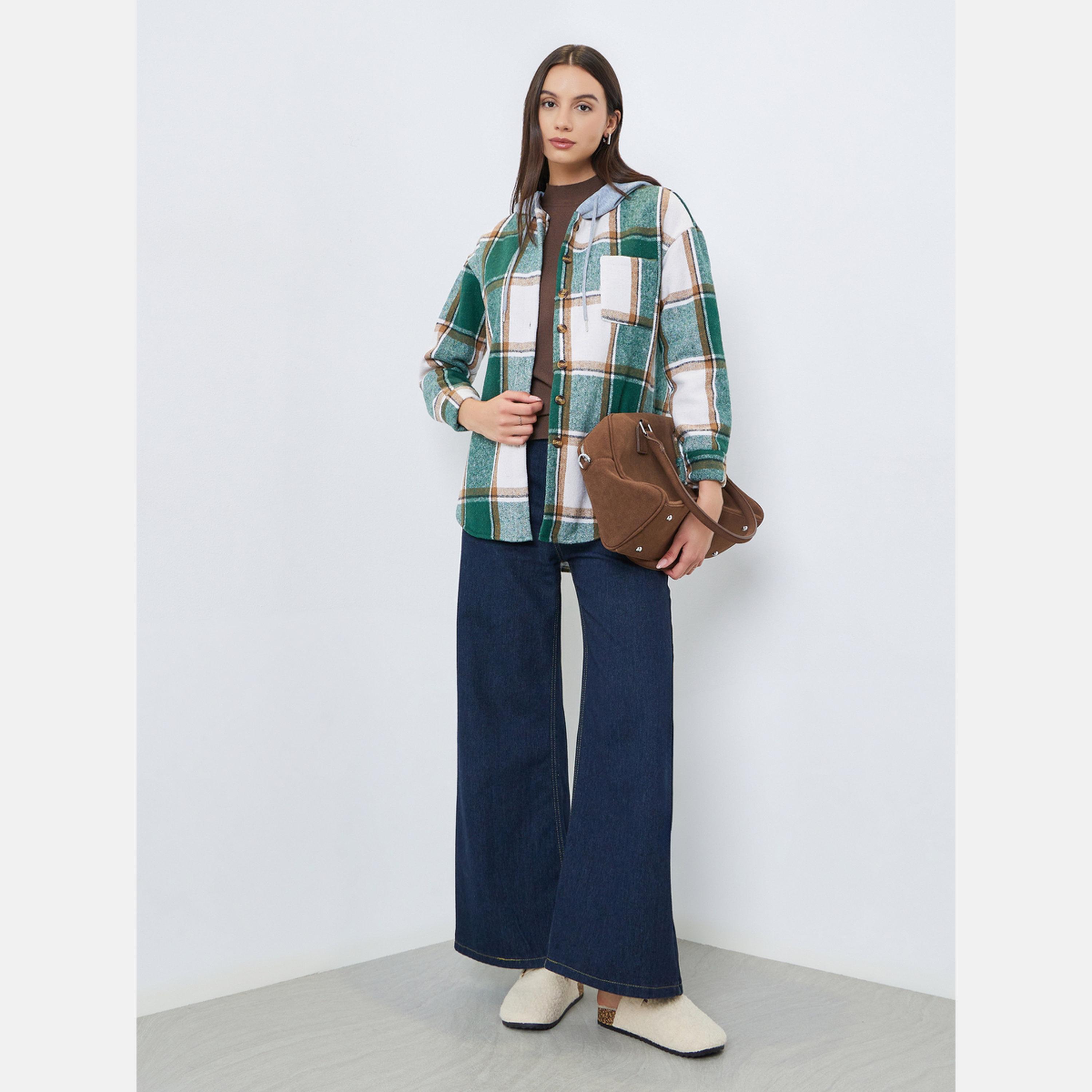 تيك تو - جاكيت نسائي منقوش بأكمام طويلة وياقة وغطاء للرأس وأزرار أمامية-women-winterwear-coatsandjackets-jackets-image-4