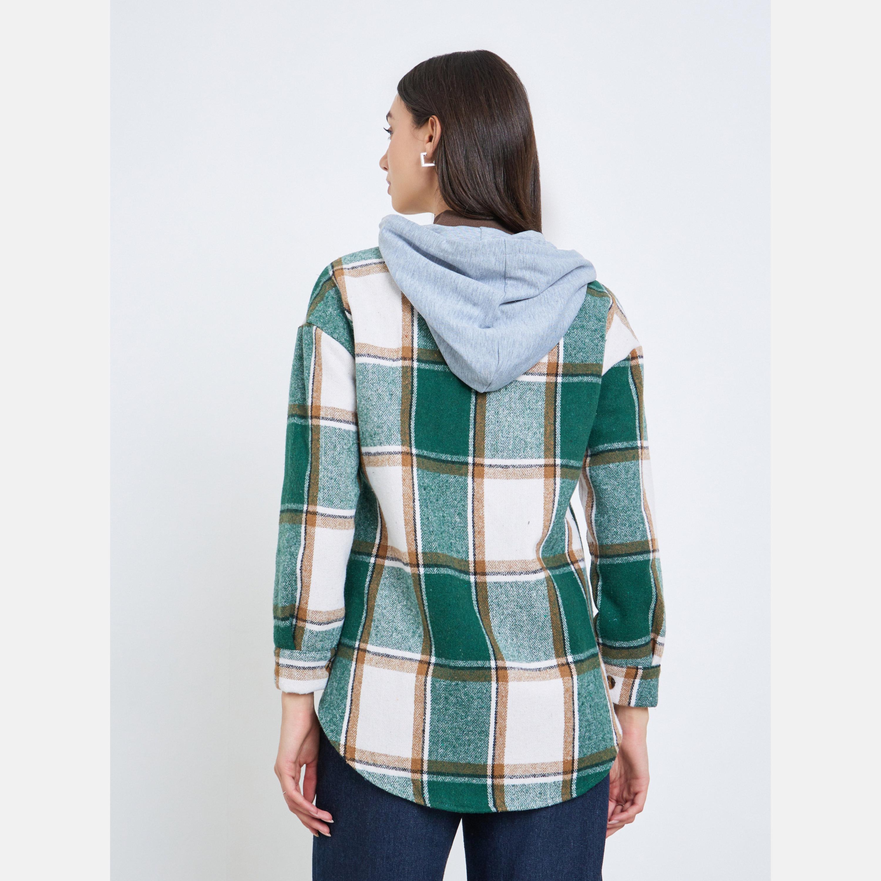 تيك تو - جاكيت نسائي منقوش بأكمام طويلة وياقة وغطاء للرأس وأزرار أمامية-women-winterwear-coatsandjackets-jackets-image-1
