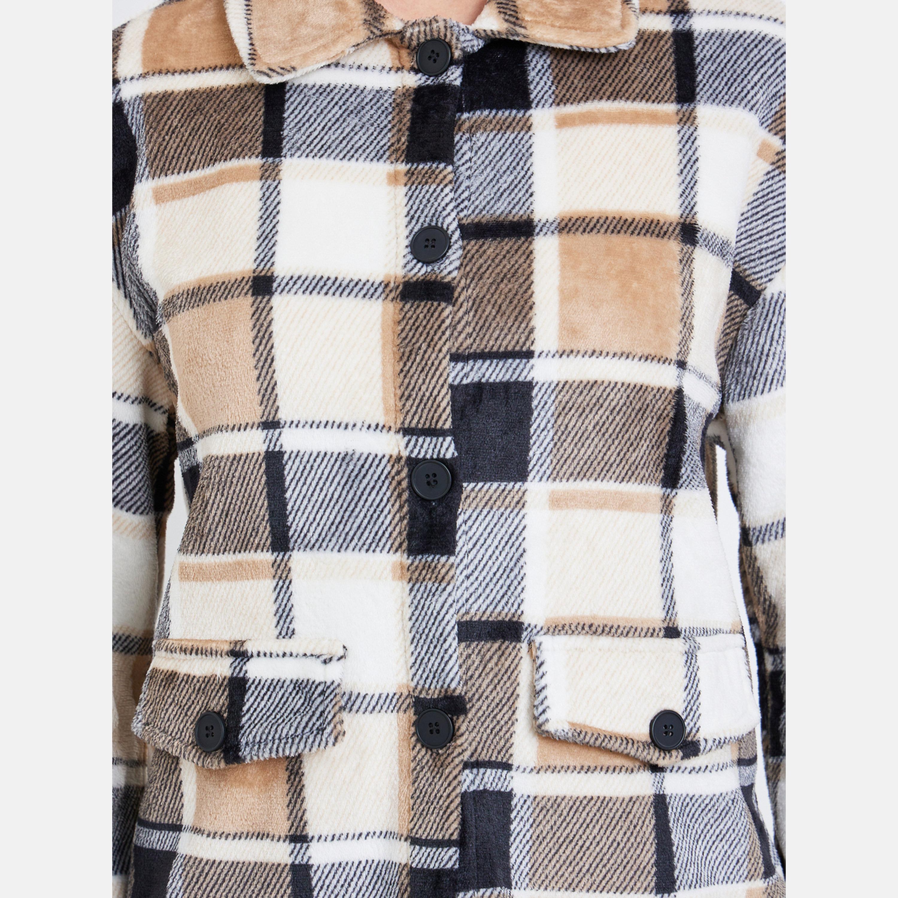 Take Two Checked Lapel Neck Long Sleeve Women's Button Front Coat-women-winterwear-coatsandjackets-jackets-image-3